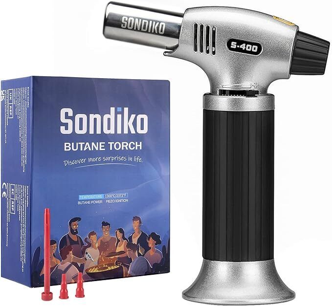 Sondiko Butane Torch S400, Refillable Kitchen Lighter, Fit All Butane Tanks Blow