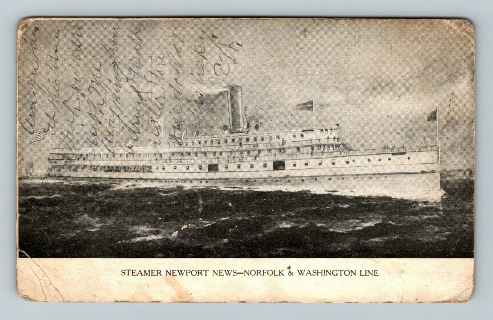 Steamer Newport News Norfolk & Washington Line c1907 Vintage Souvenir Postcard