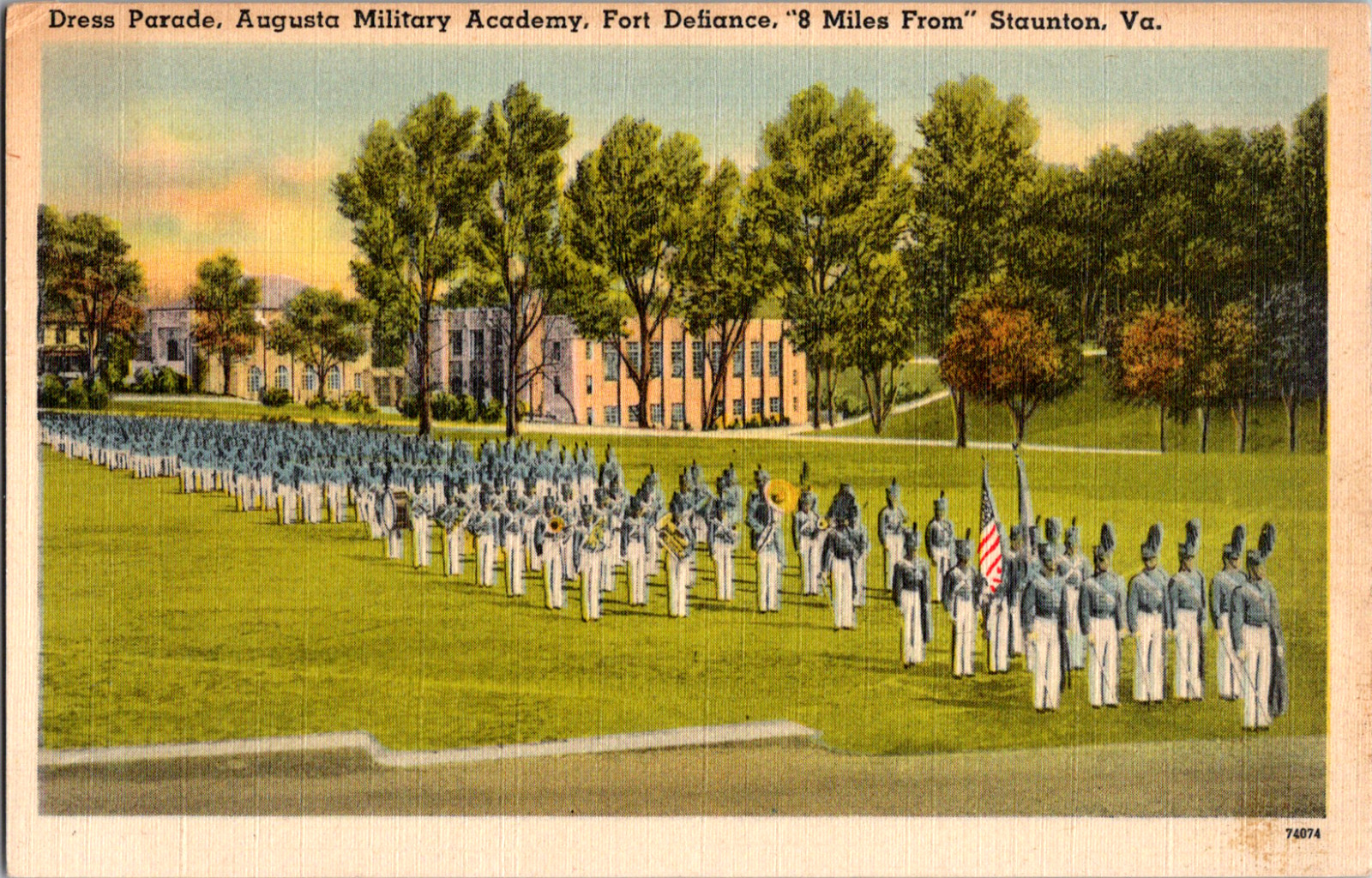 Vintage C 1930's Dress Parade Augusta Academy Fort Defiance Staunton VA Postcard