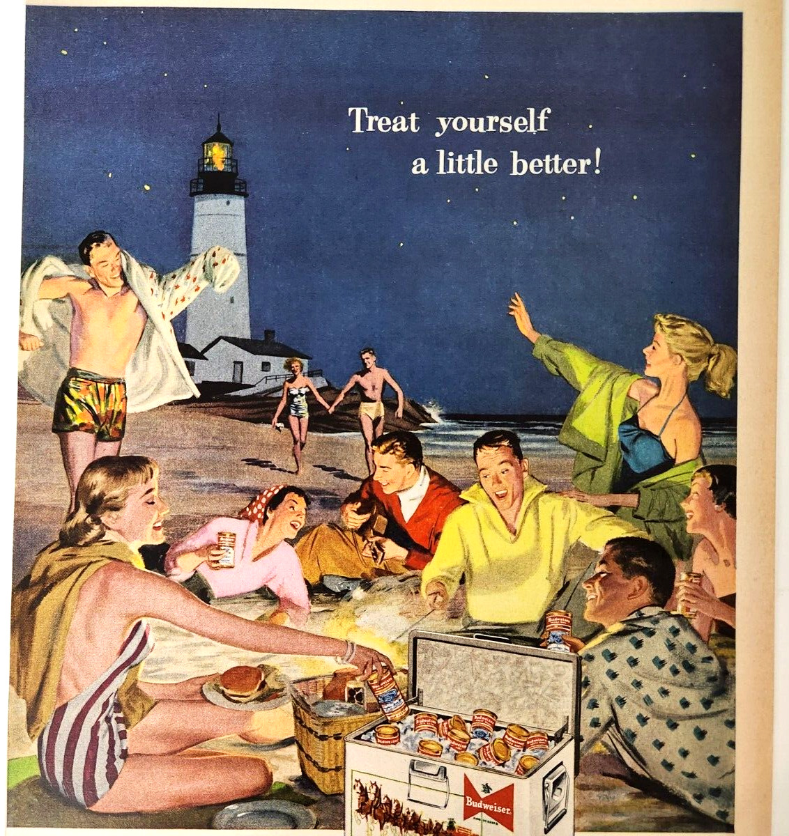 Lighthouse Beach Party Budweiser Vintage 1956 Ad Magazine Print Anheuser Busch