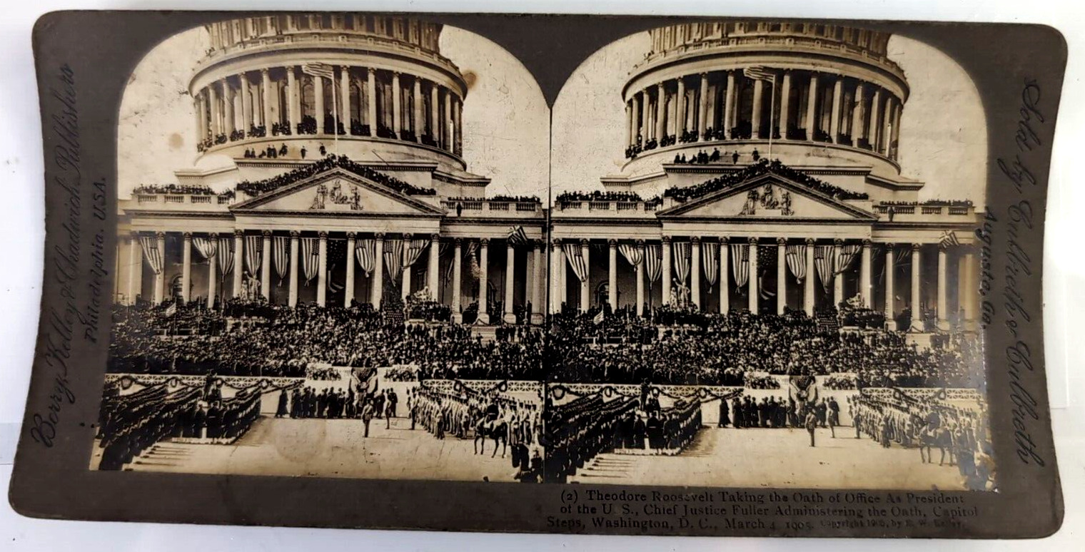 Vintage Stereograph Stereo View Stereoscope Card 1905, Teddy Roosevelt DC Oath