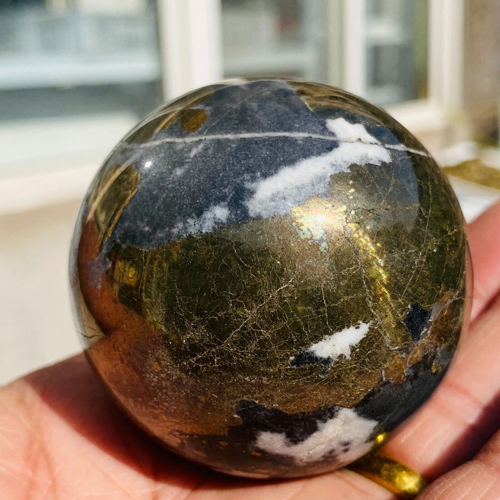 450g Large Chalcopyrite Agate Crystal Sphere Gemstone Mineral Ball Specimen