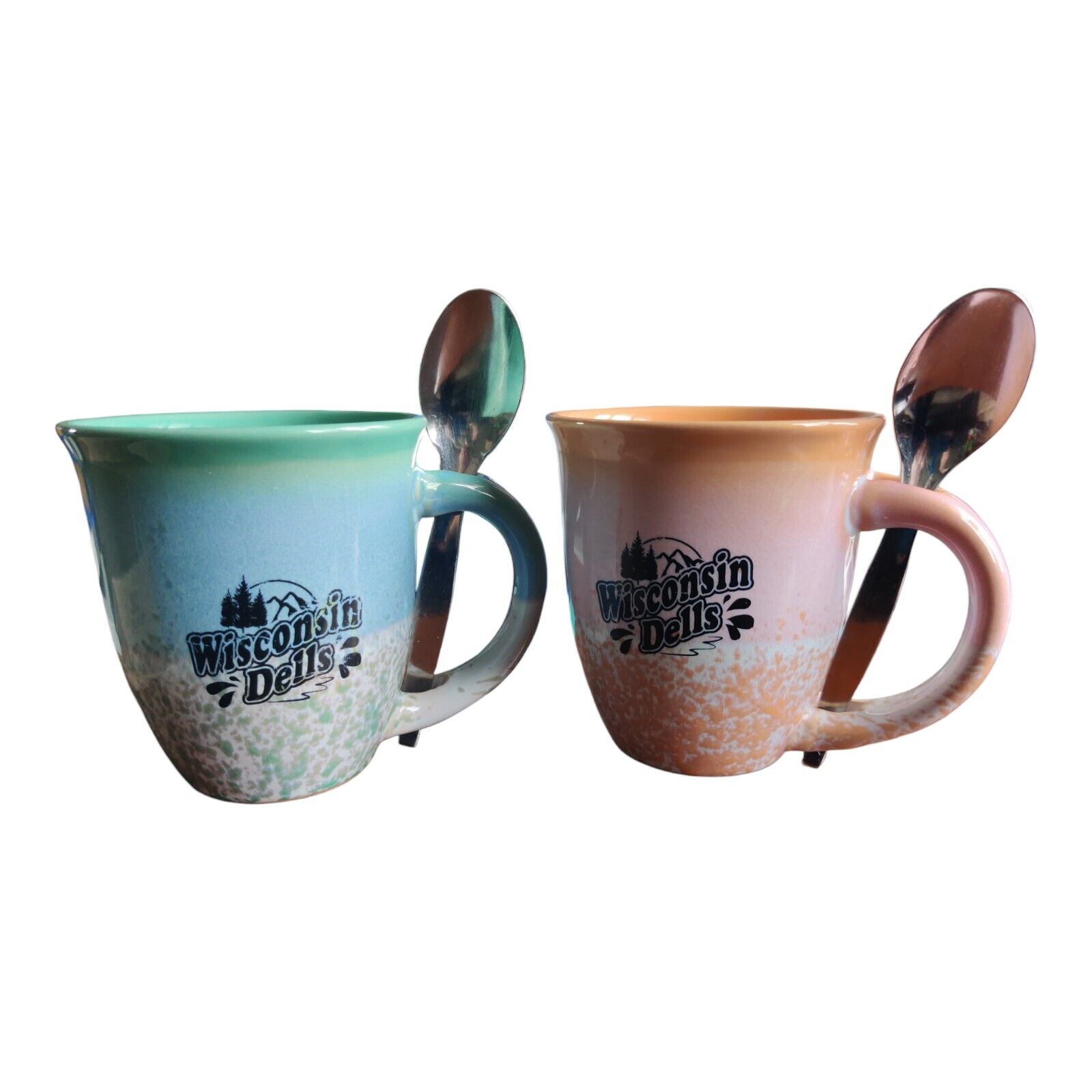 Pair 2 Wisconsin Dells 16 oz Coffee Cup Holds Spoon 