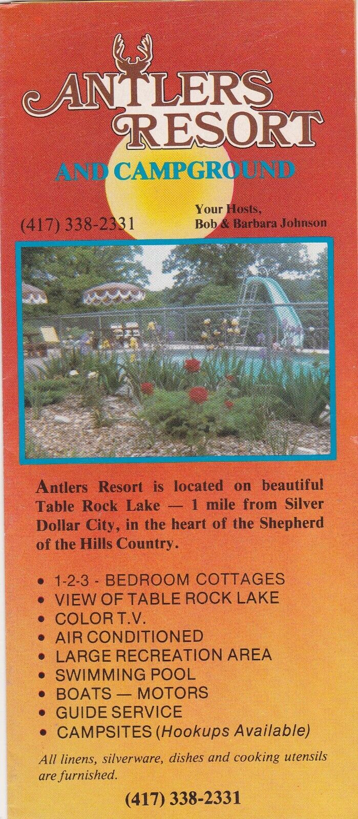 1980's Antlers Resort Table Rock Lake Missouri Brochure