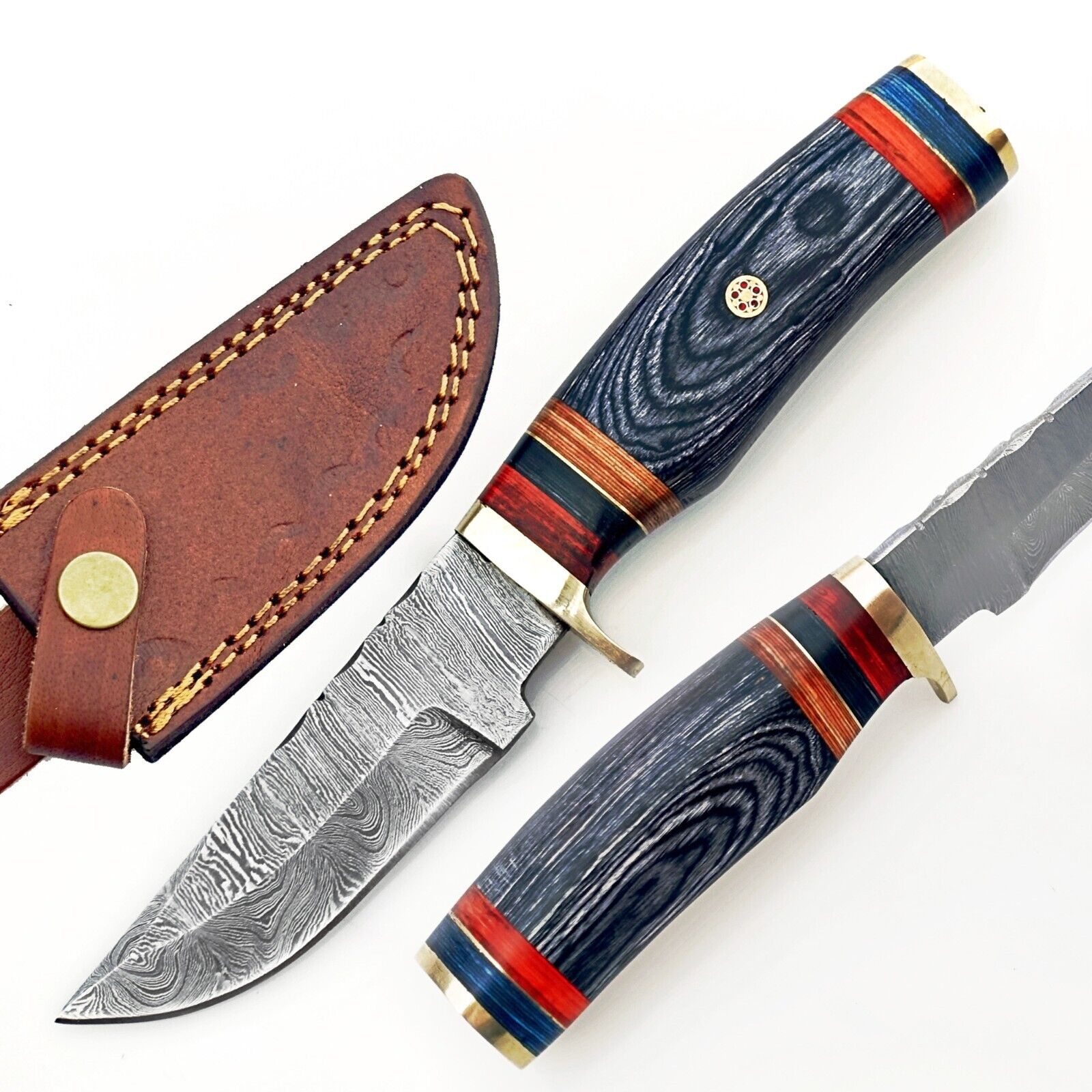 Custom HANDMADE DAMASCUS STEEL KNIFE Hunting W/  Wood & Brass Guard Handle