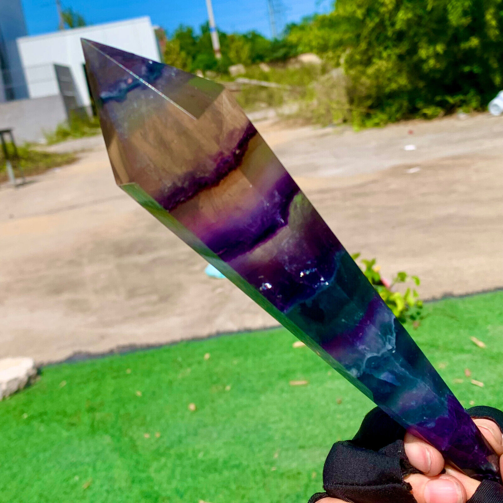 359G Top grade natural rainbow fluorite scepter Crystal healing
