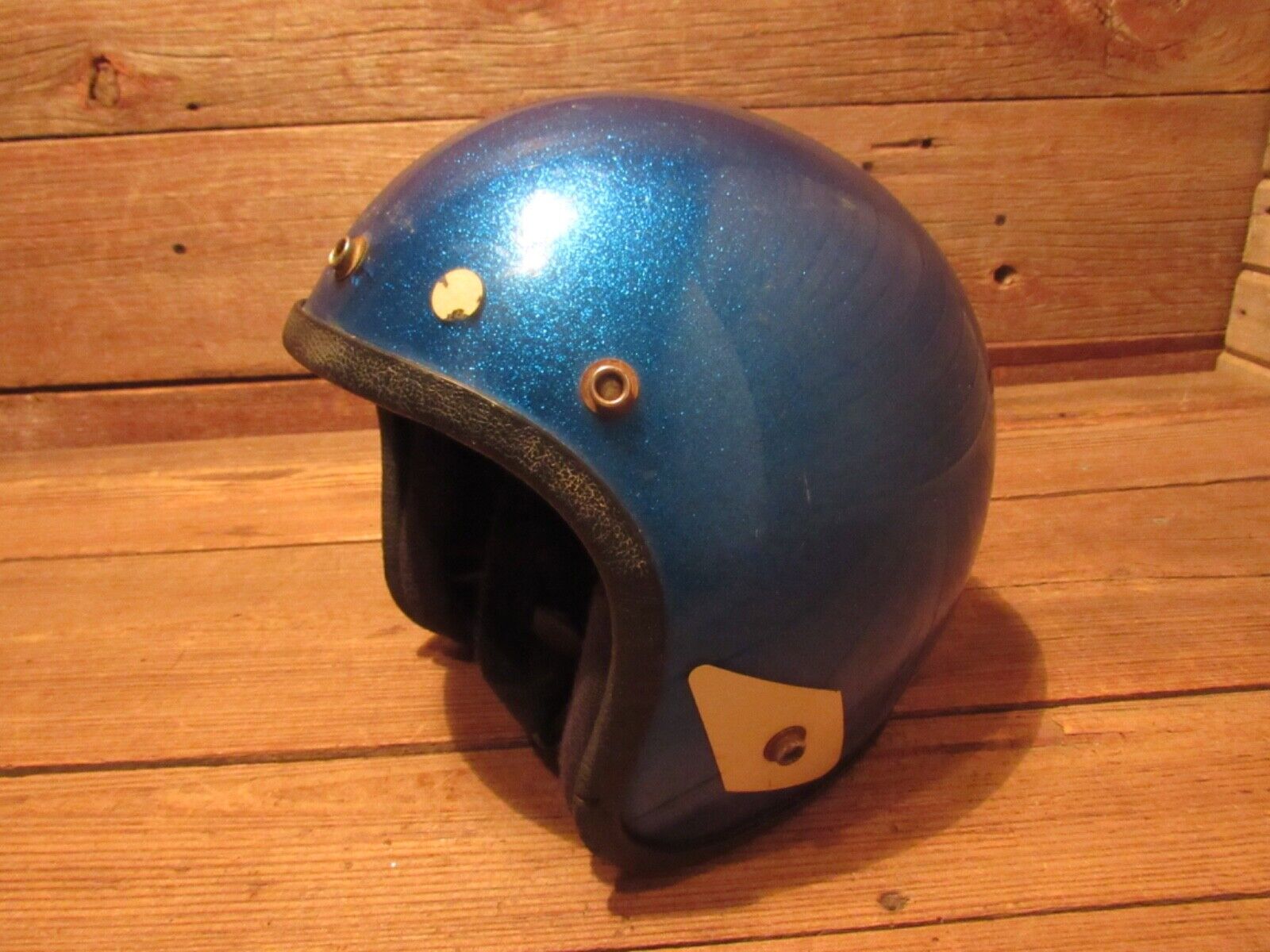 Vintage 1960-70's Motorcycle Blue Metal Flake Helmet