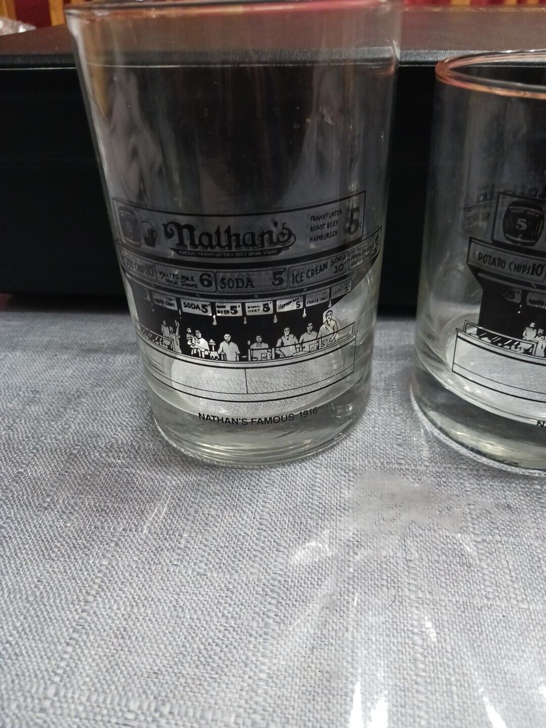Vintage Nathan’s Famous Hot Dogs 70th Anniversary Collectors Series Glass 1916