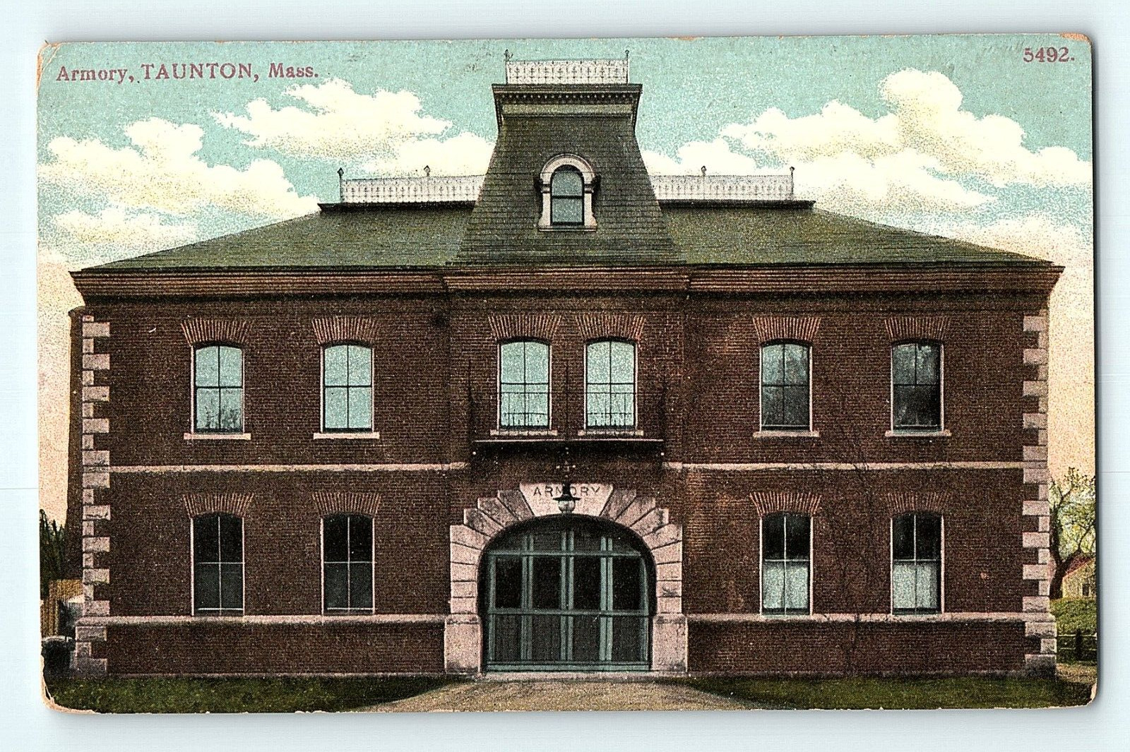 Armory Taunton Massachusetts Front Street View Vintage Postcard E1