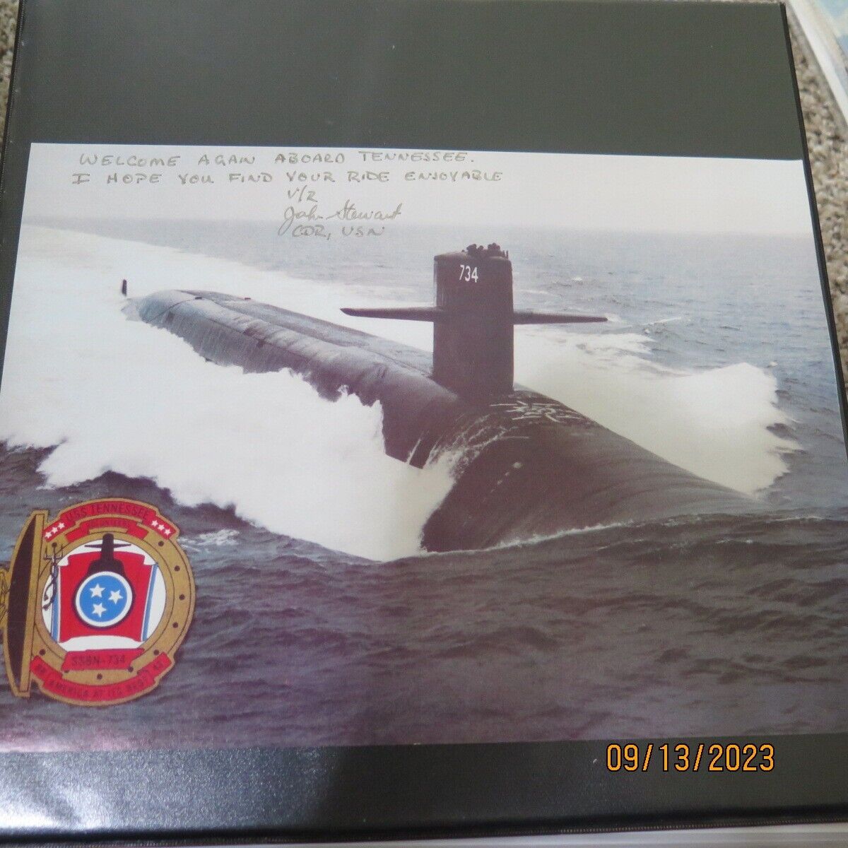 USS Tennessee (SSBN-734) - US Navy CO signed submarine ship photo