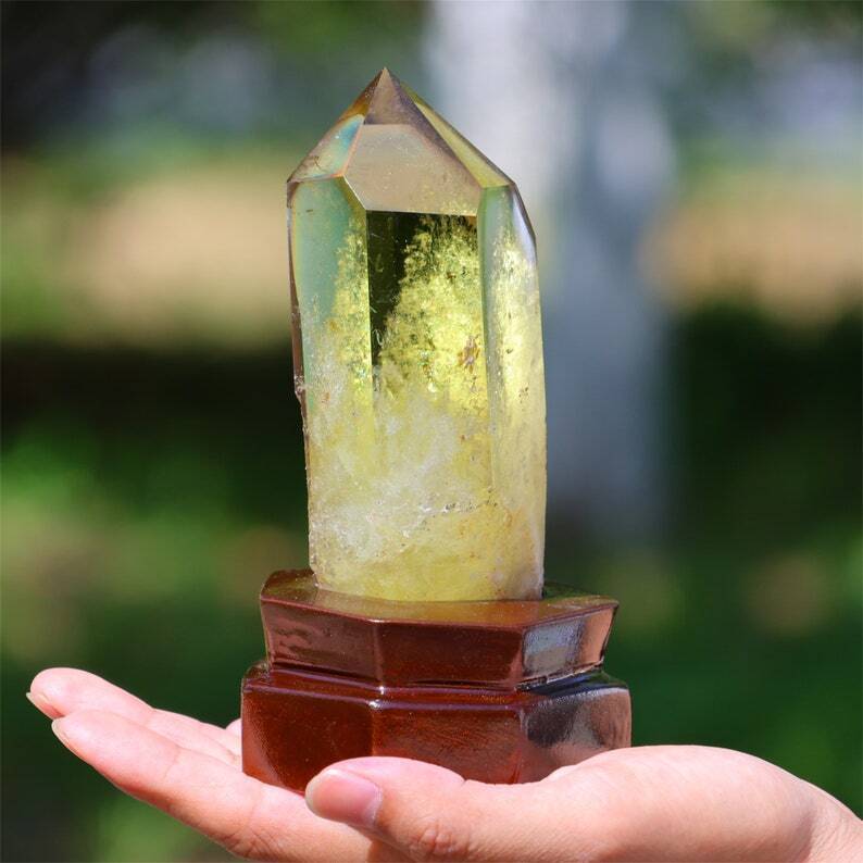 1.05LB Top Natural Citrine Obelisk Crystal Specimen Reiki Crystal Wand point