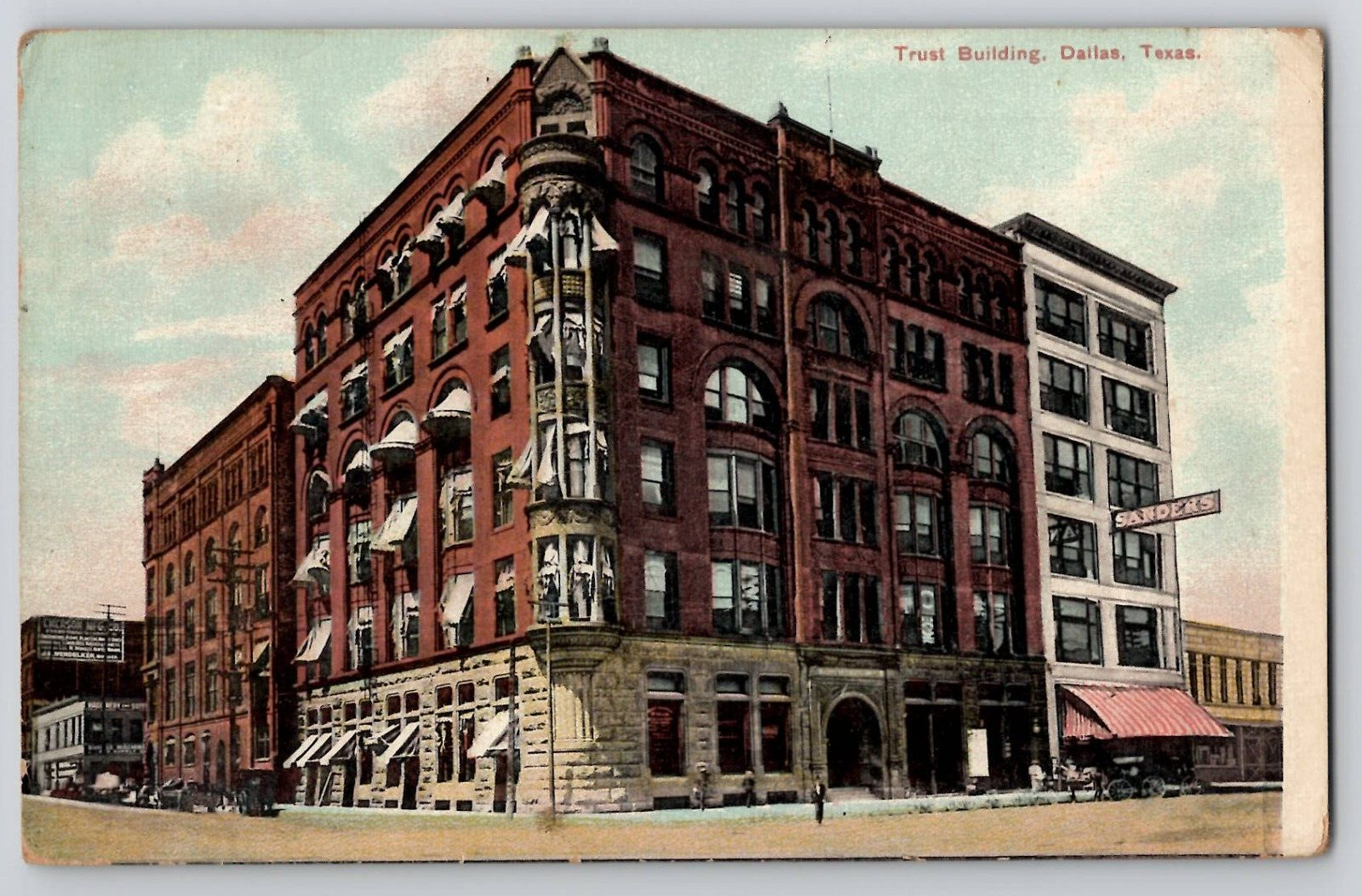 1908 Trust Building Street View Sanders, Dallas TX Texas Vtg Antique Postcard