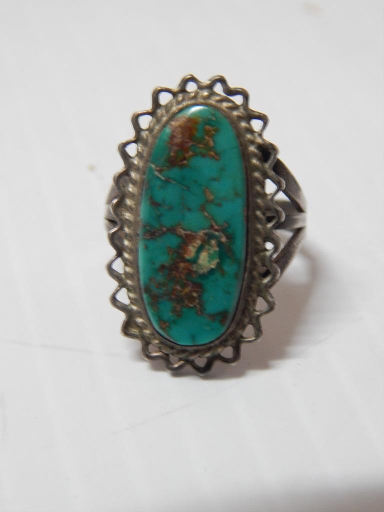 BTFL STONE ANTIQUE c1915-20s NAVAJO STERLING SILVER TURQUOISE RING sz: 6 1/2