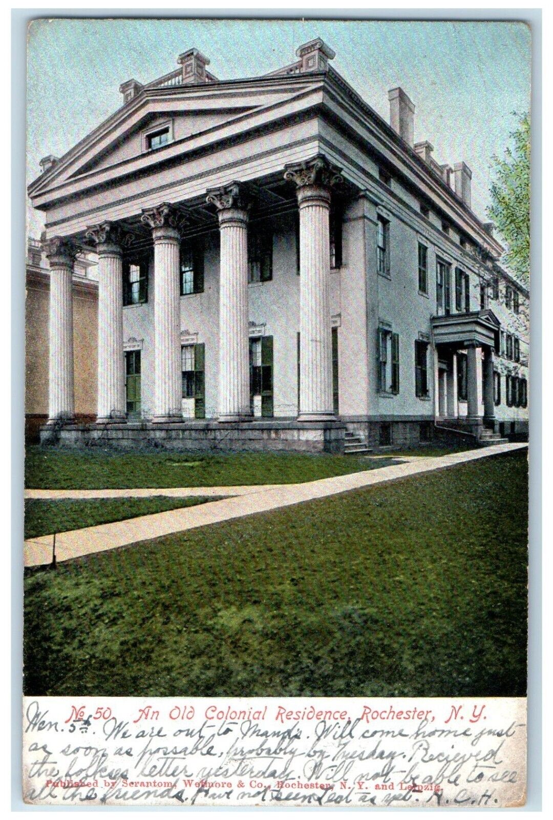1907 Old Colonial Residence Exterior Building Field Rochester New York Postcard