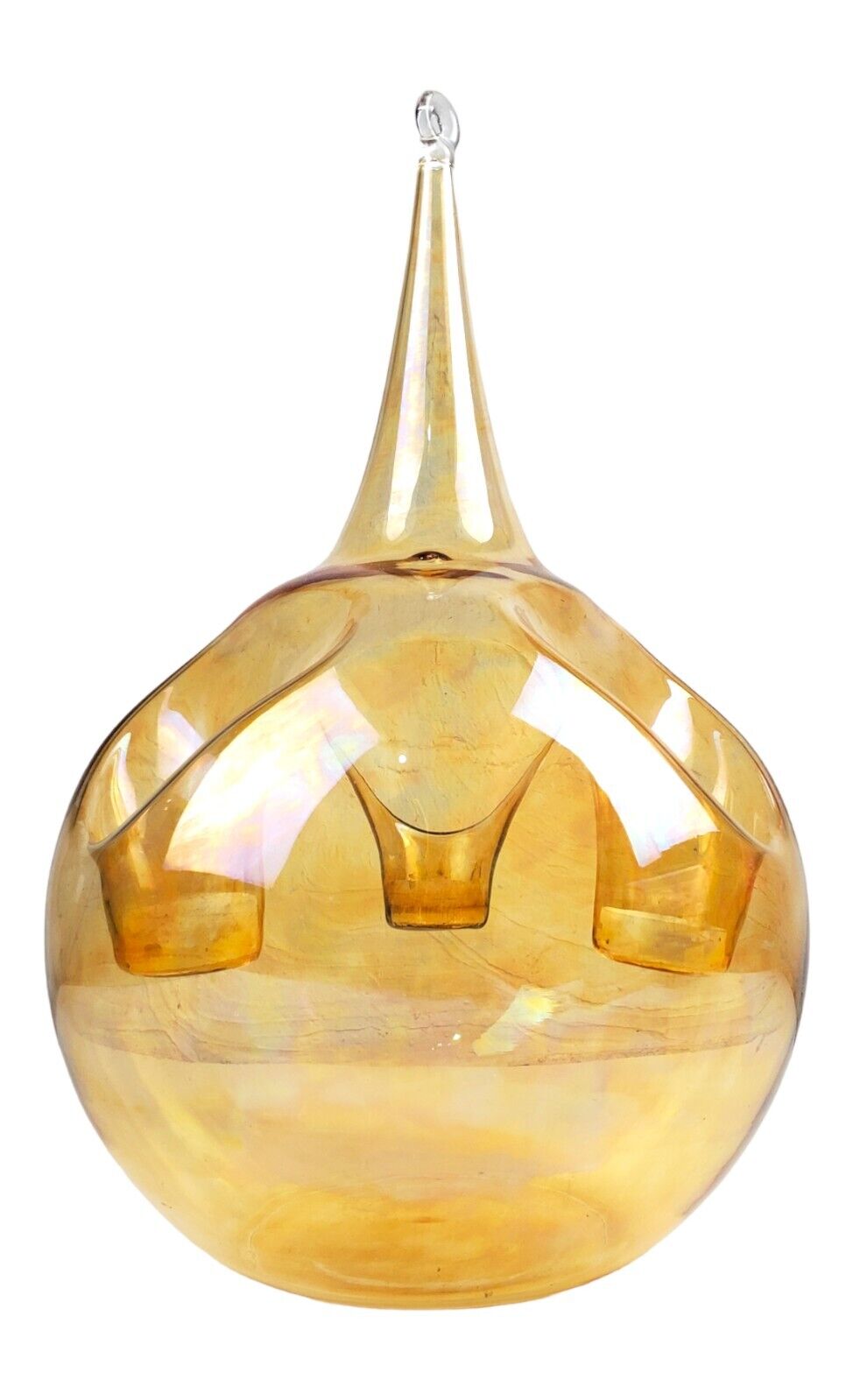 Buzz Blodgett Hanging Bubble Tealight Candleholder Butterscotch Amber Glass 