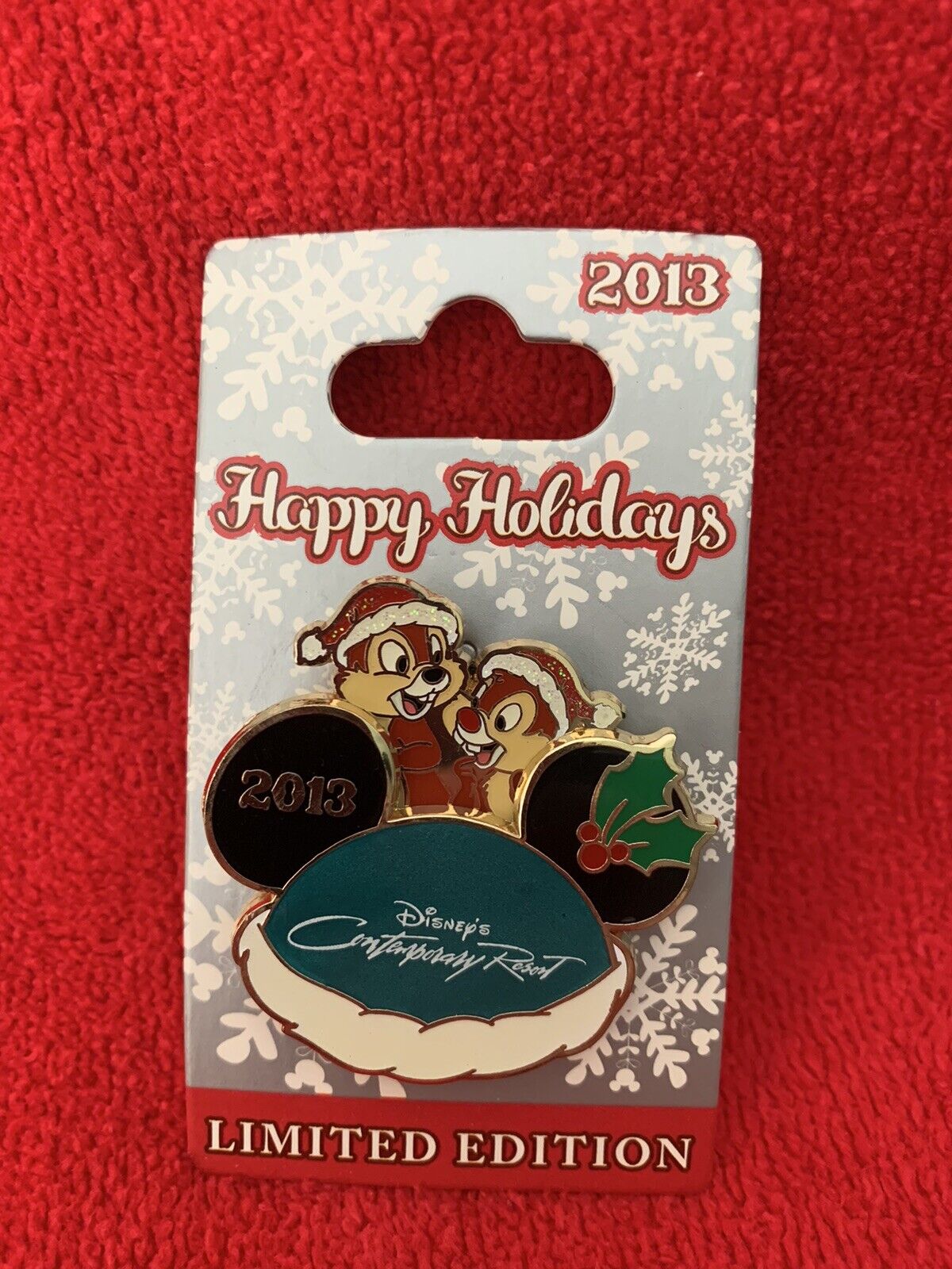DISNEY HINGED PIN WDW HAPPY HOLIDAYS 2013 THE CONTEMPORARY CHIP & DALE LE 1000