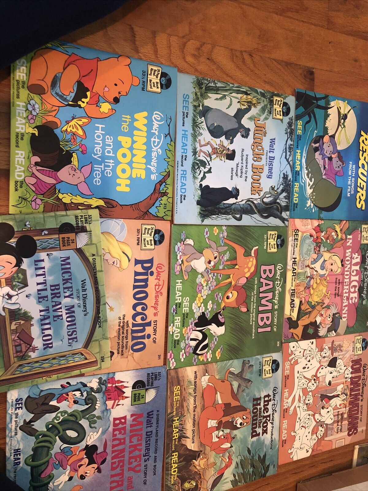 Walt Disney Lot Of 10 See Hear Read Read Along Books and Records Vintage 33 1/3