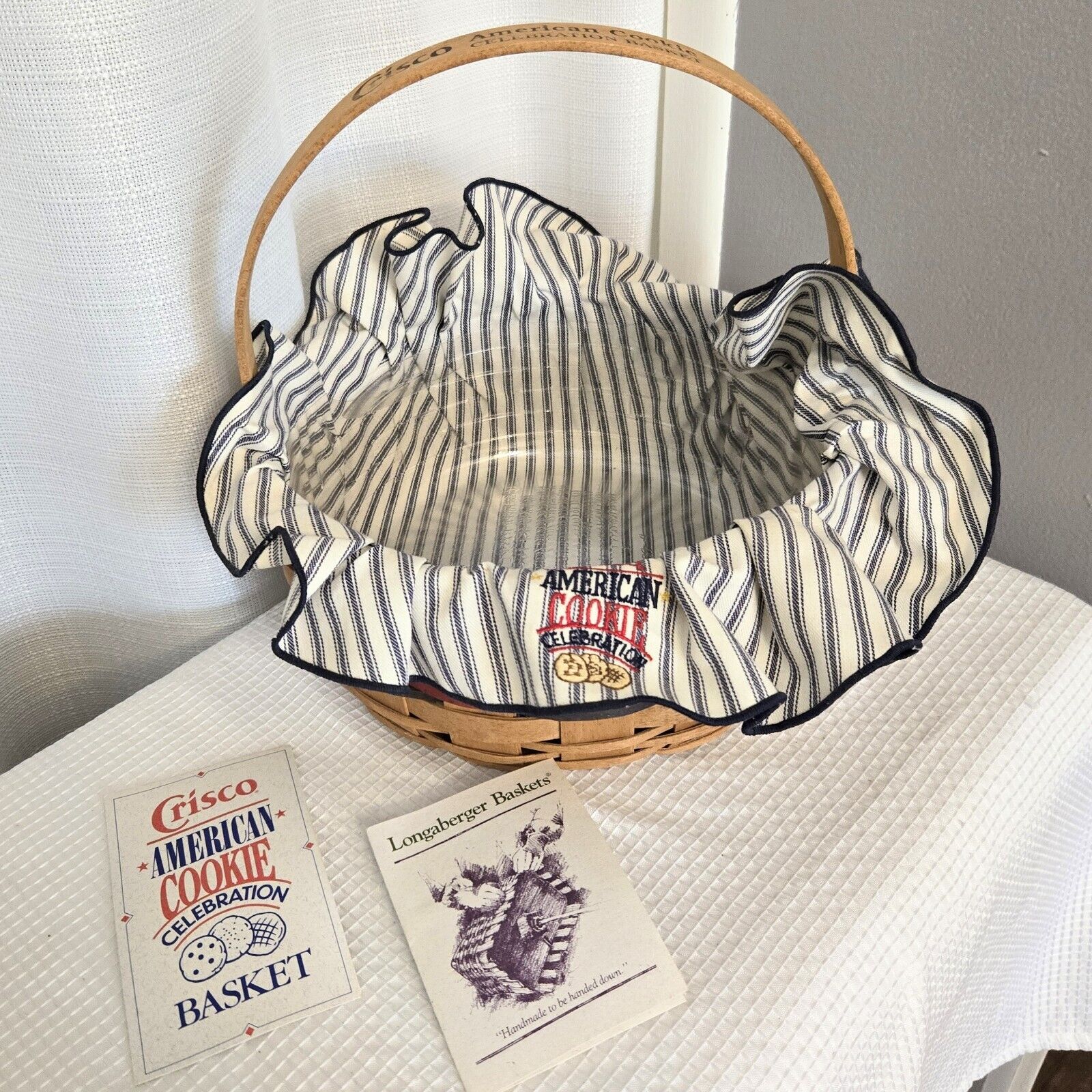 Longaberger Crisco American Cookie Basket Embroidered Liner Insert Tags