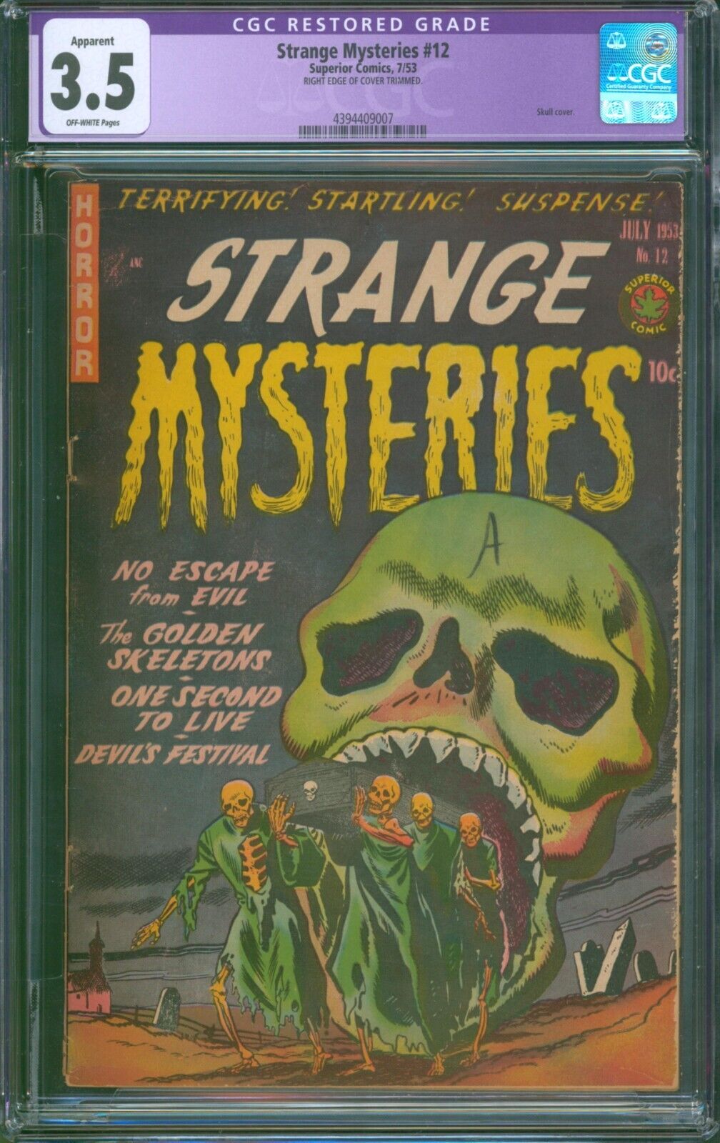 Strange Mysteries #12 (1953) ⭐ CGC 3.5 Restored ⭐ Skull Horror Superior Comic