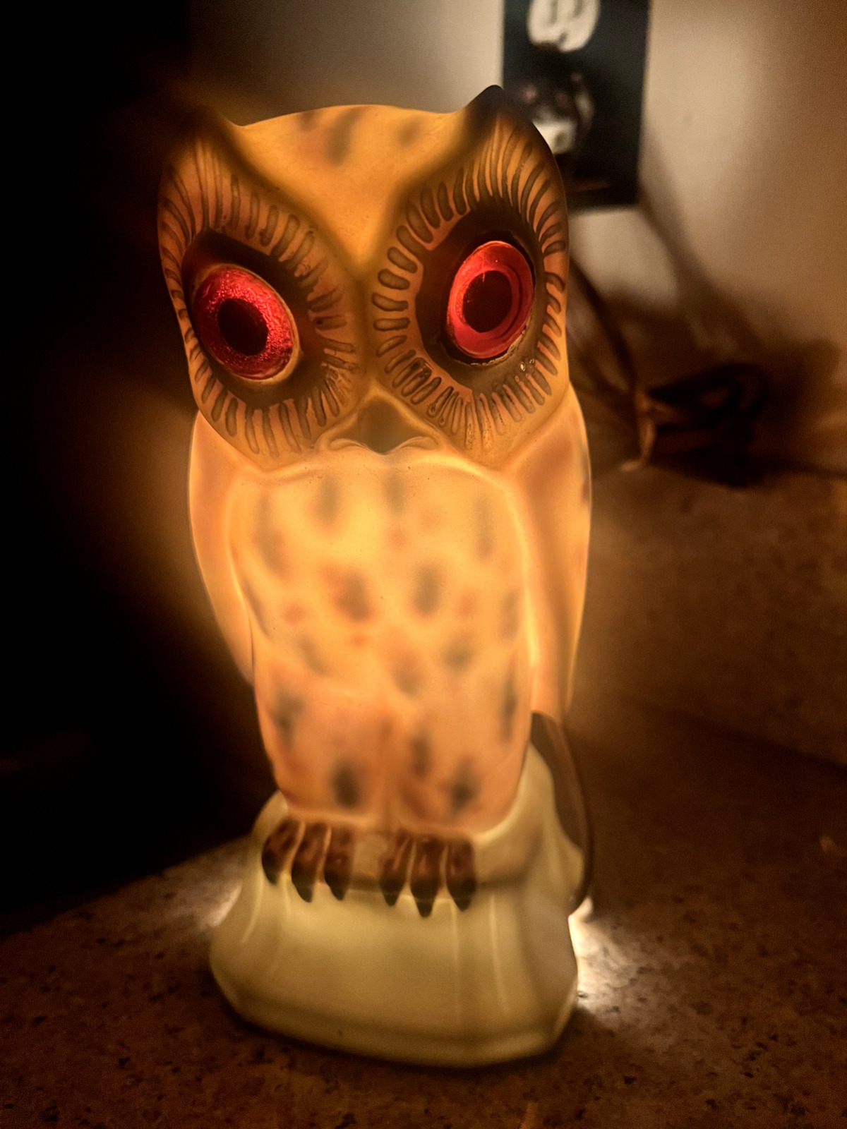 German Owl Lamp Glass Eyes Signed D.R.P.A. Brown Working Antique Art