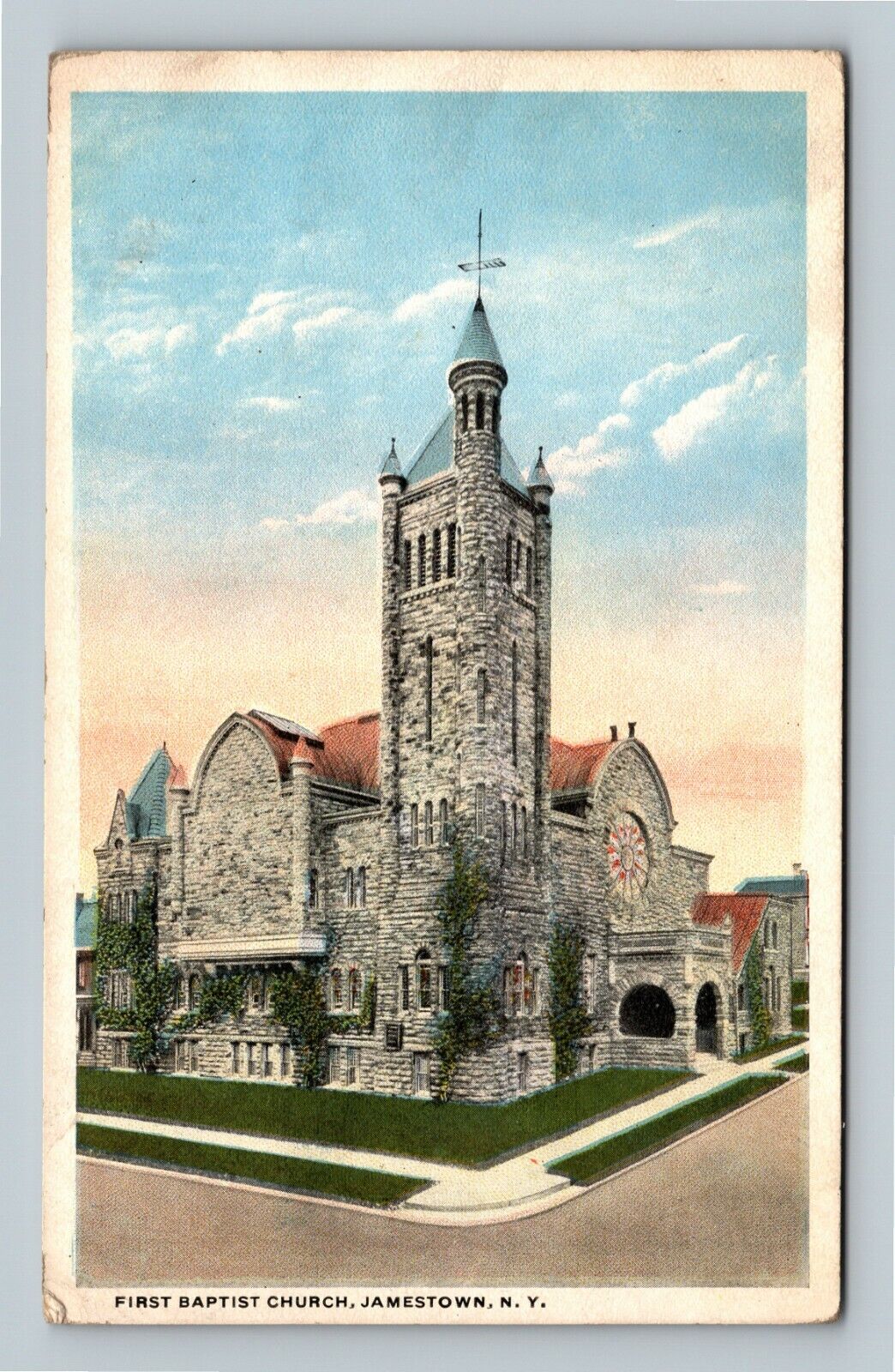 Jamestown NY, First Baptist Church, New York Vintage Postcard