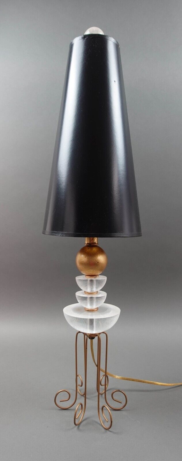 Roche Bobois Gold Orb Table Lamp With Crackled Lucite Accents Wire Metal Legs