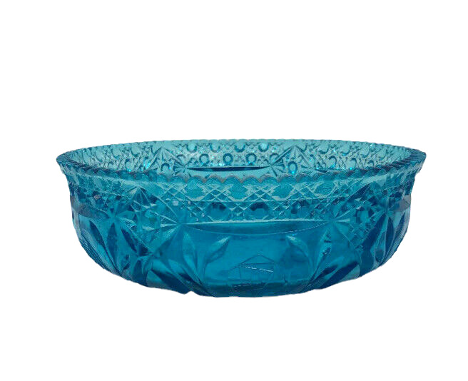 Vintage L.E. Smith Blue Glass Heritage Fruit Serving Centerpiece Bowl Large 10”