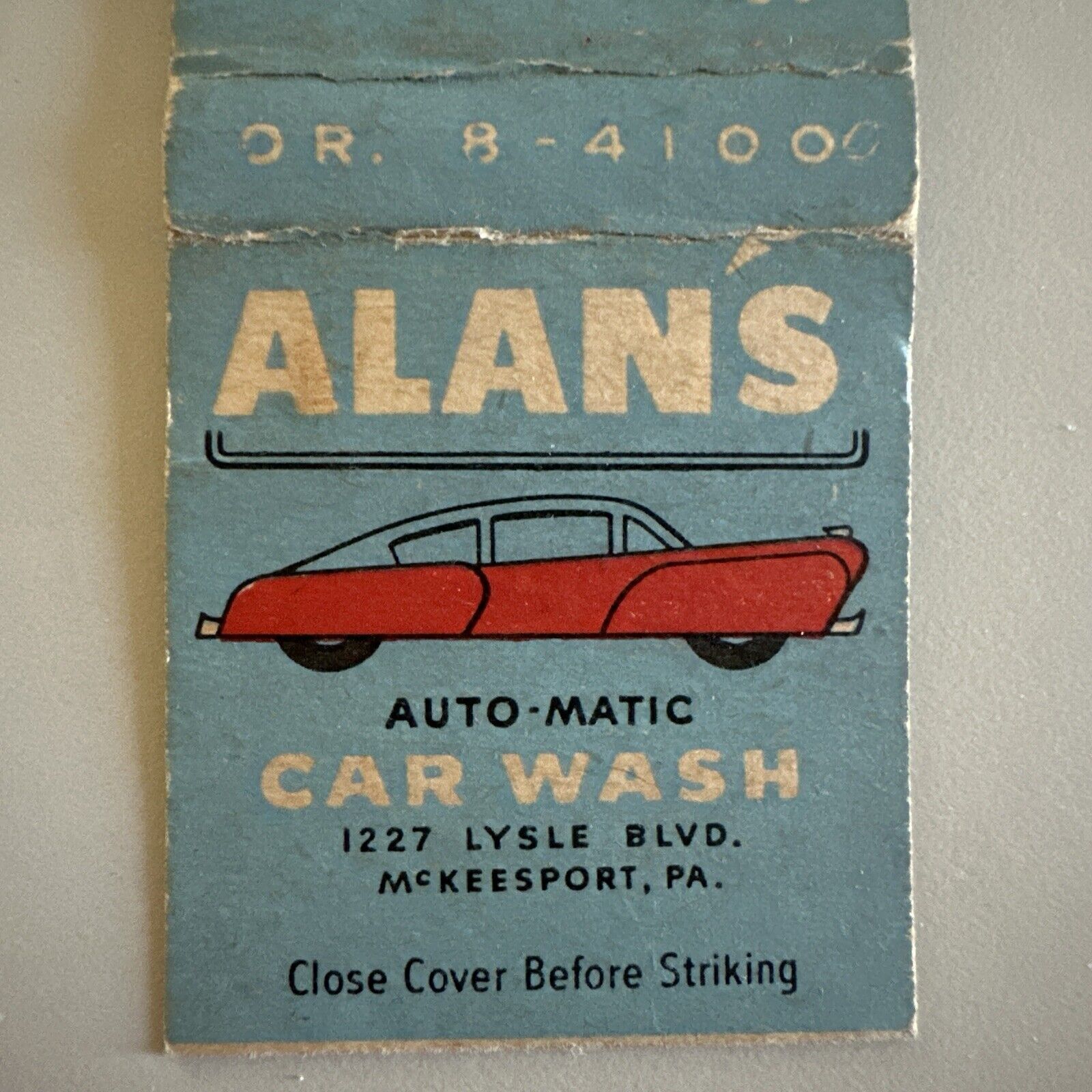 Vintage 1950s Alan’s Auto-Matic Car Wash Matchbook Cover