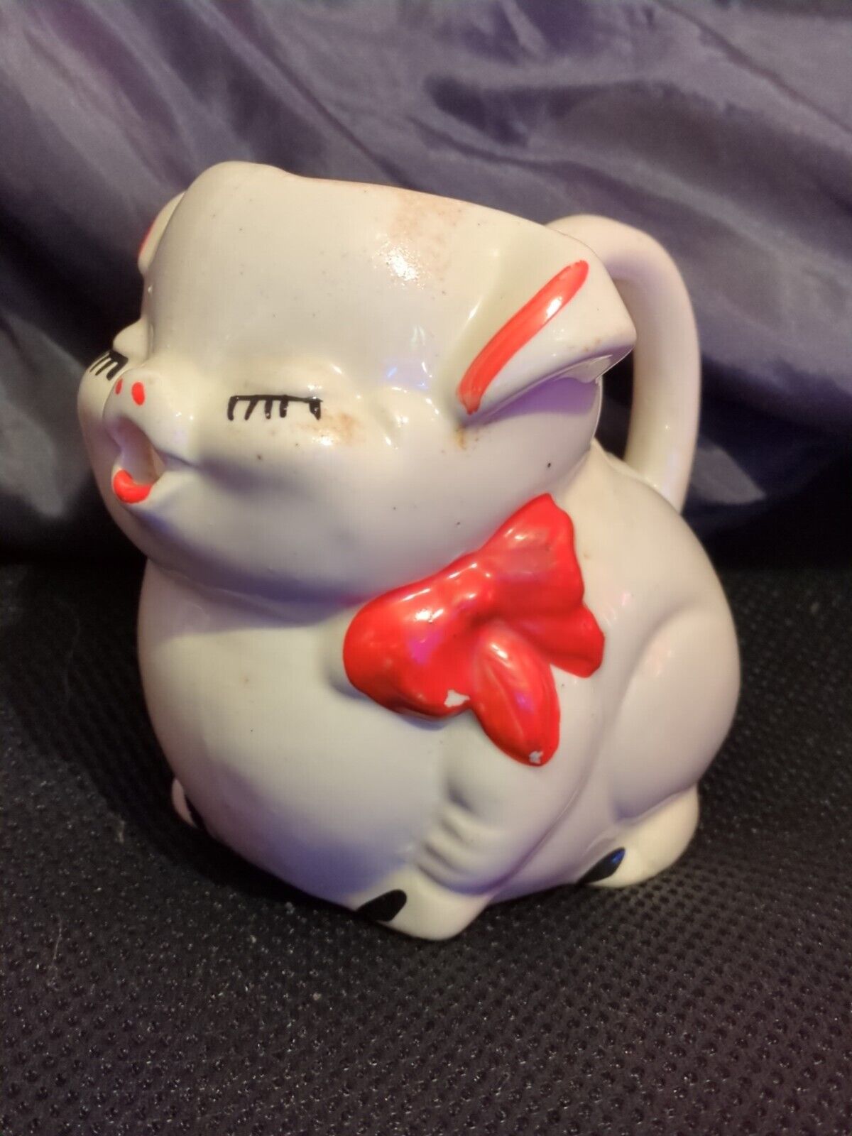 Shawnee Pottery Pitcher Creamer Smiling Pig Red Bow  Vintage