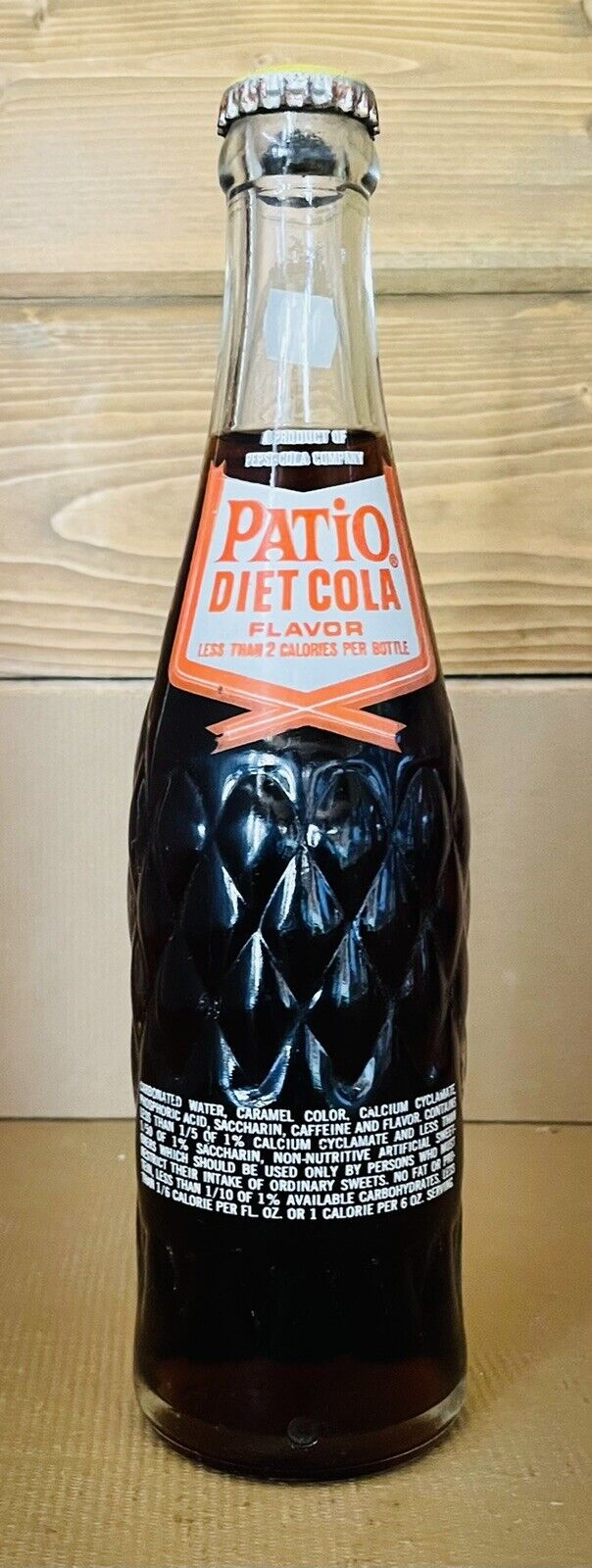 Vintage Pepsi Patio Diet Cola Full 12 Oz Bottle.