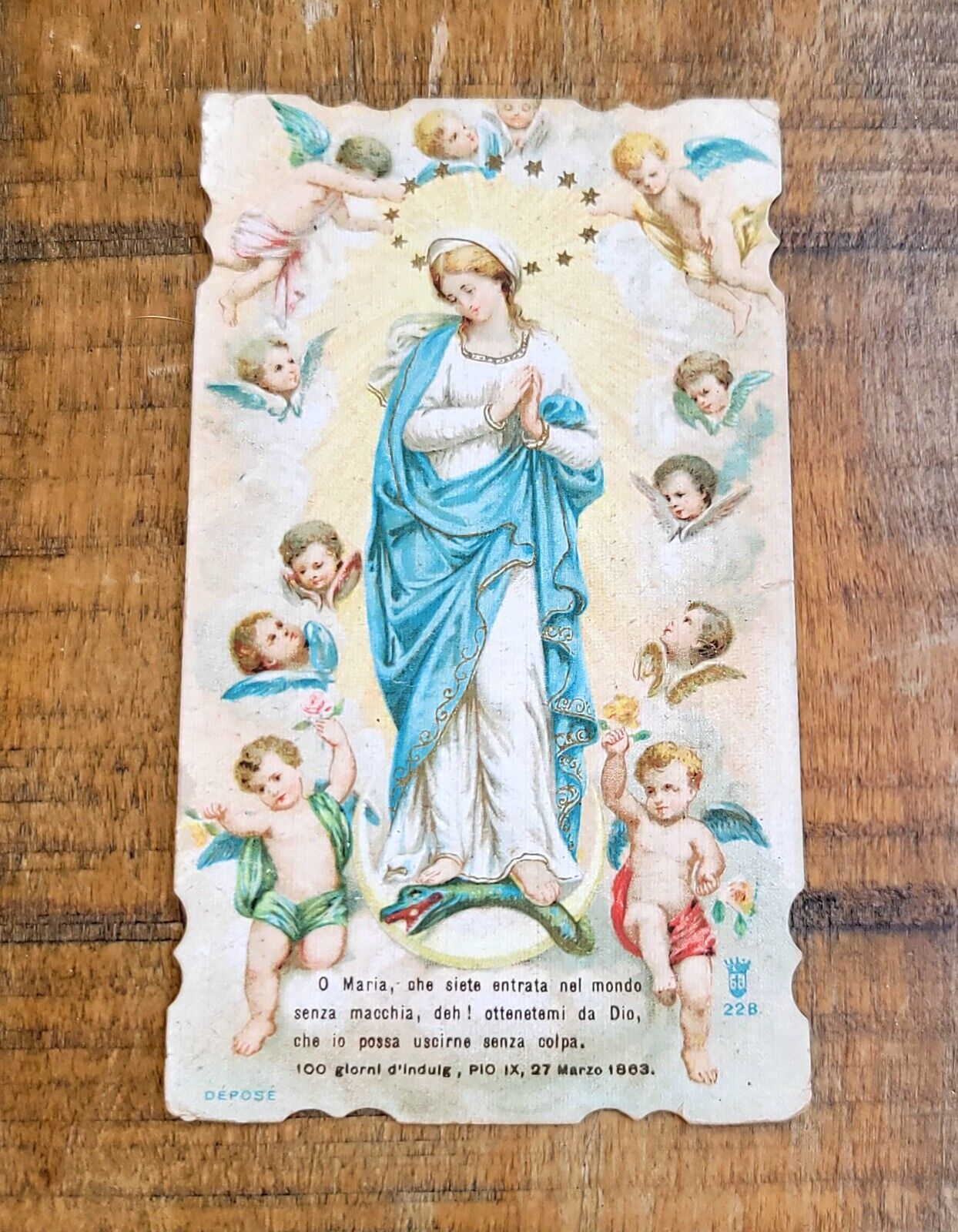 Antique 1911 Virgin Mary Holy Prayer Antique Card In Italian Milano Italy