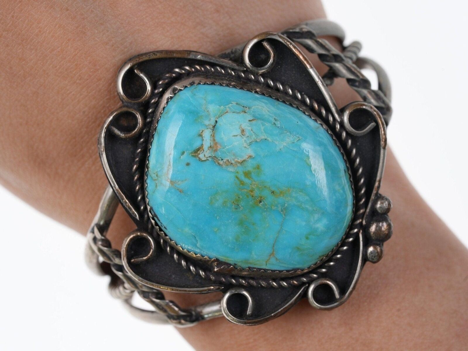1970\'s Native American Nickel Silver turquoise cuff bracelet