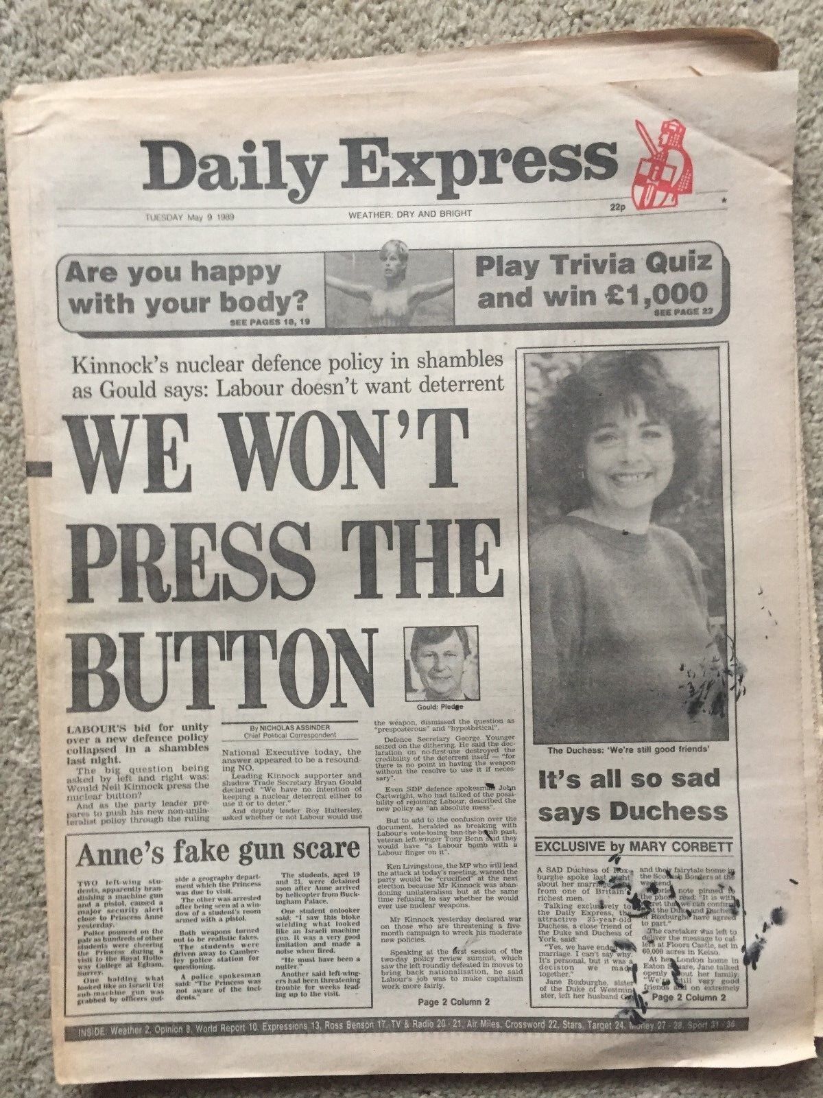 Daily Express Newspaper 9th May 1989  COMPLETE