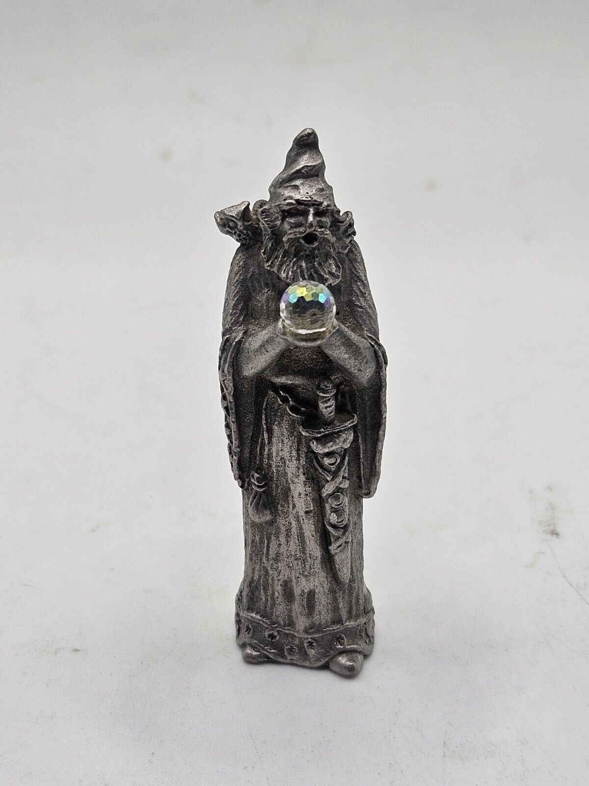 Vintage 1987 Wizard With Owl And Crystal Ball Pewter Figurine