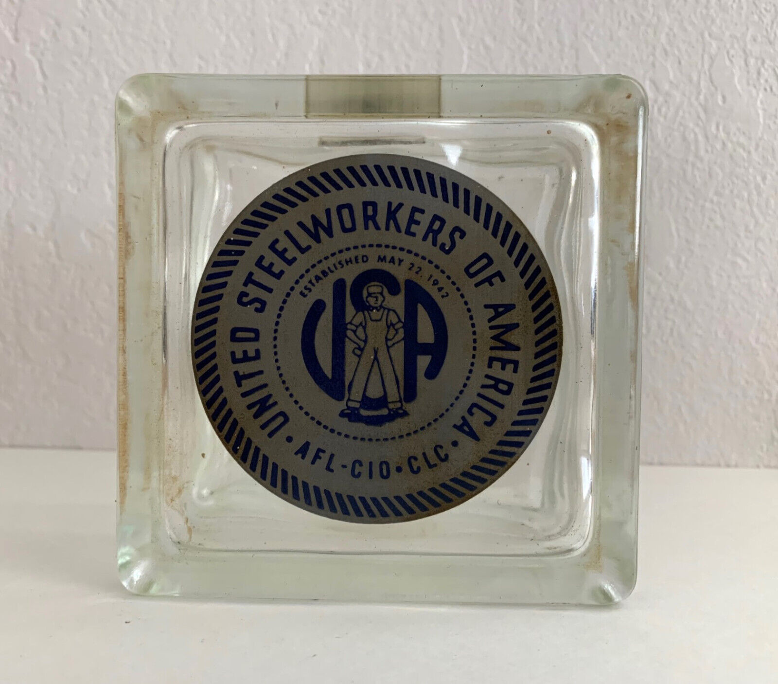 Vintage Steelworkers Union Collectible Glass Bank