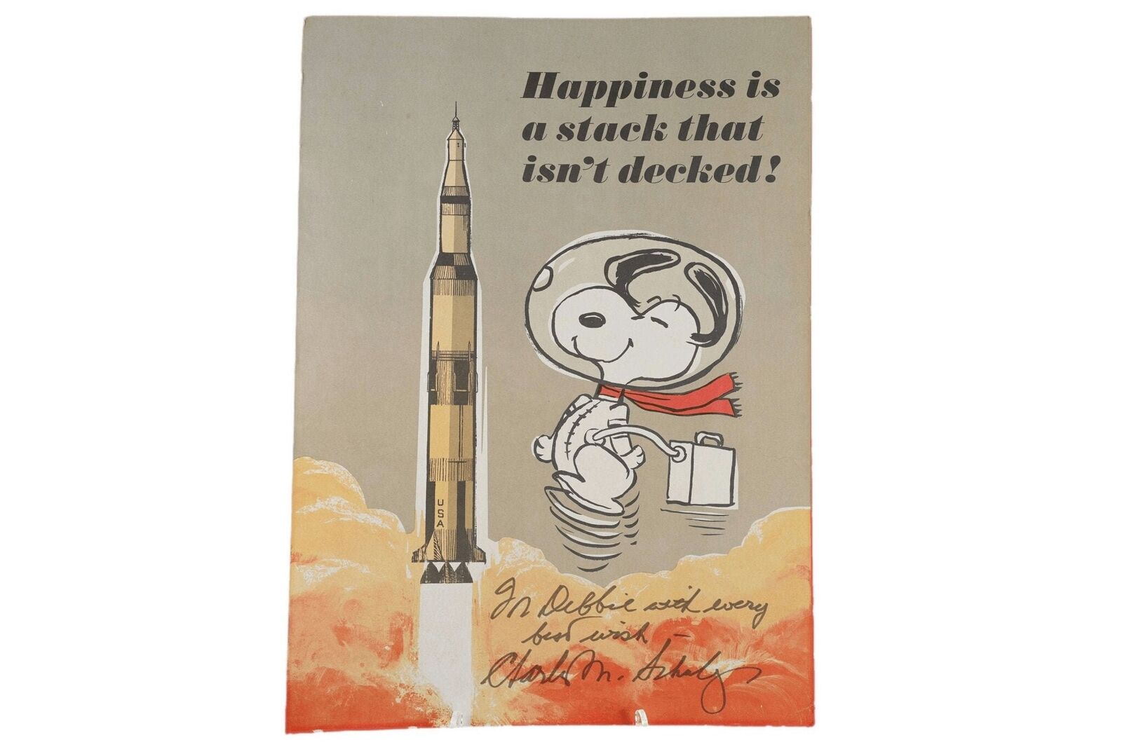 c1968 Apollo 8 Signed Charles Schultz Snoopy Astronaut poster