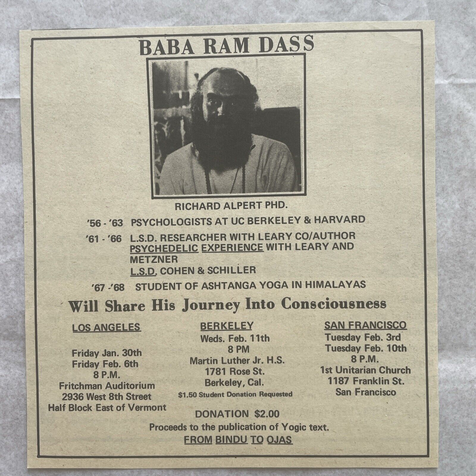 1967 Baba Ram Dass, Shares His Journey Into Consciousness, Lectures Ad