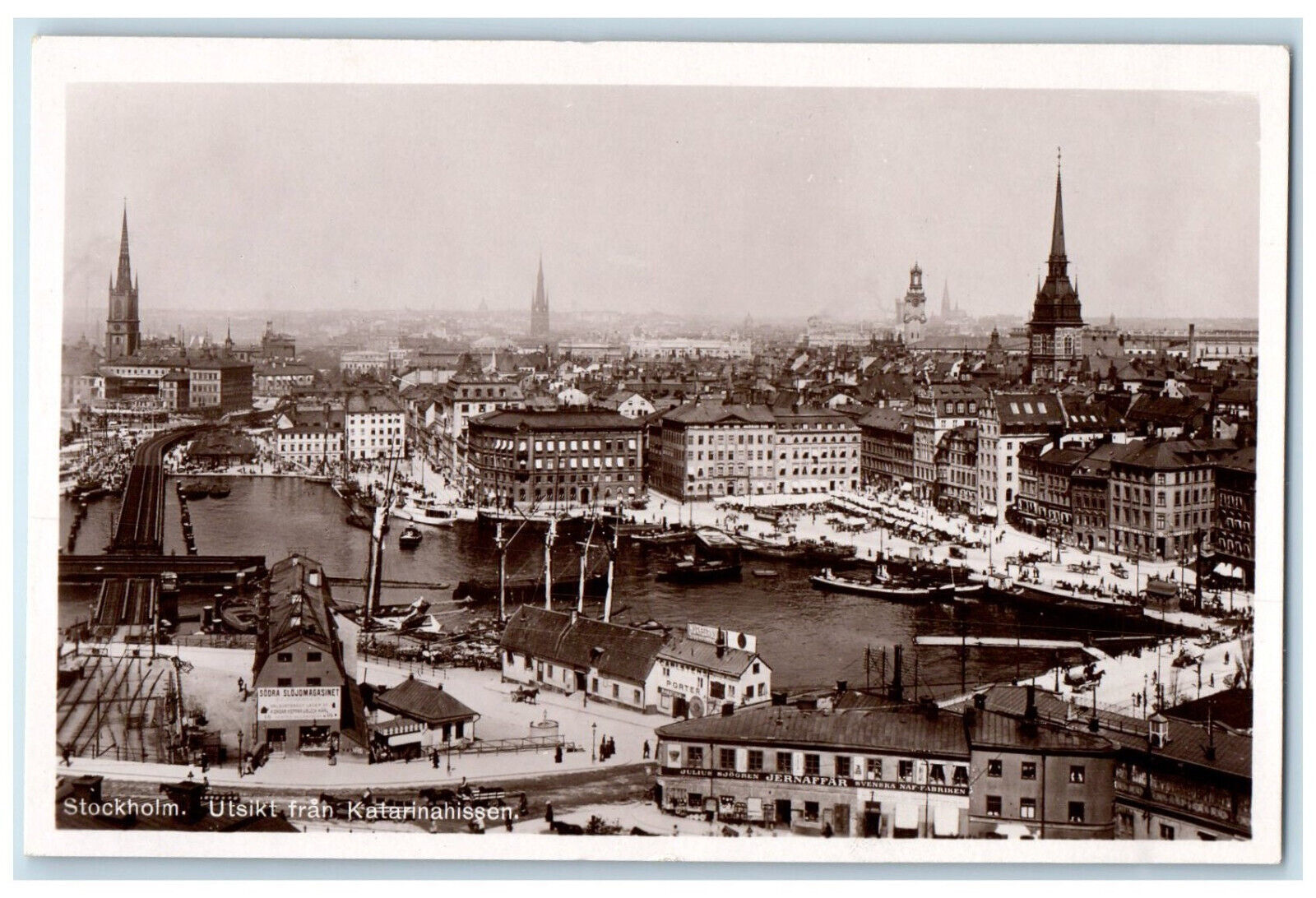 c1920's View from Katarinahissen Stockholm Sweden RPPC Photo Postcard