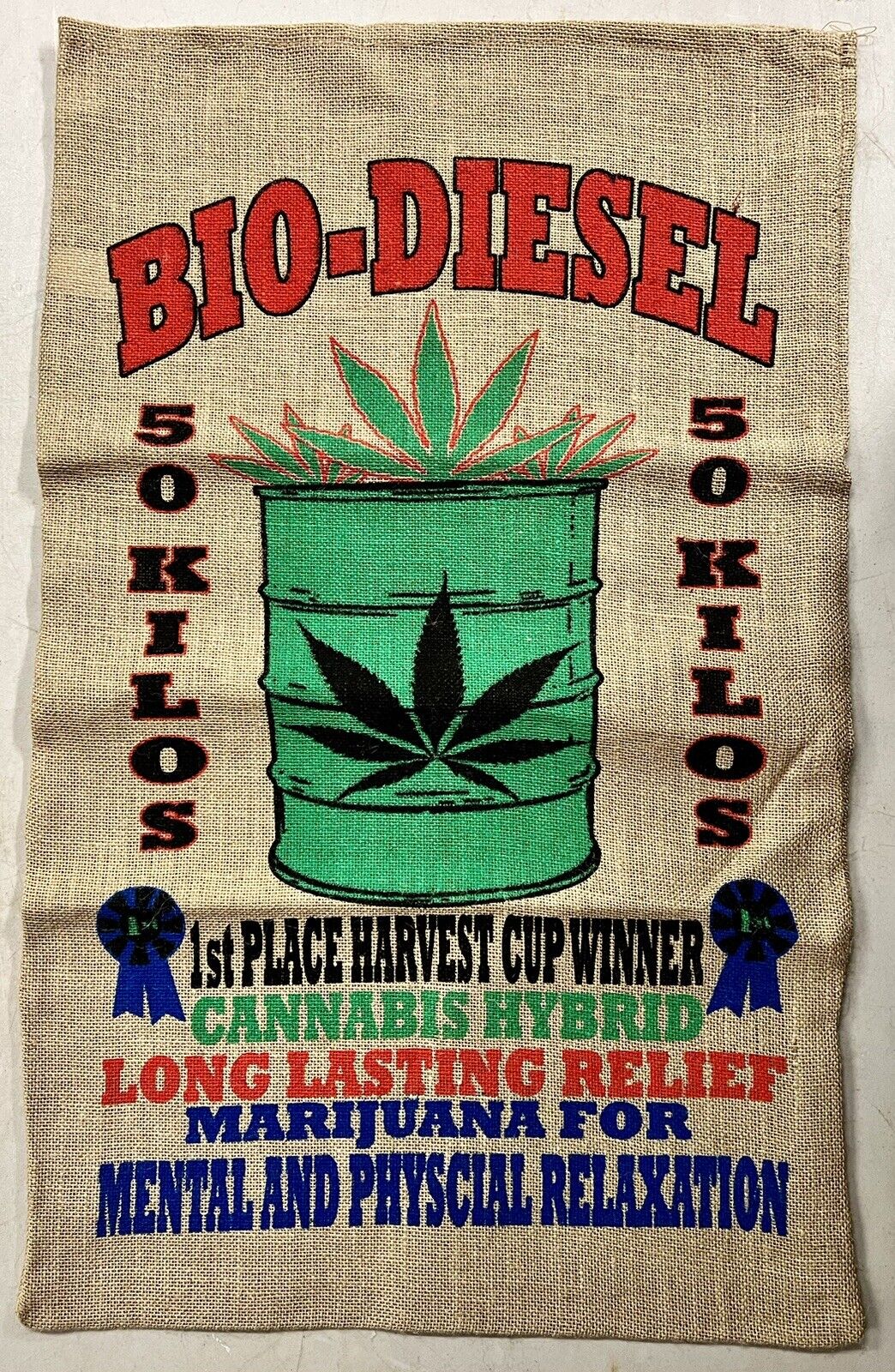 NOS Burlap Bag Sack Marijuana Bio-Diesel 50 Kilos Cannabis Hybrid 20