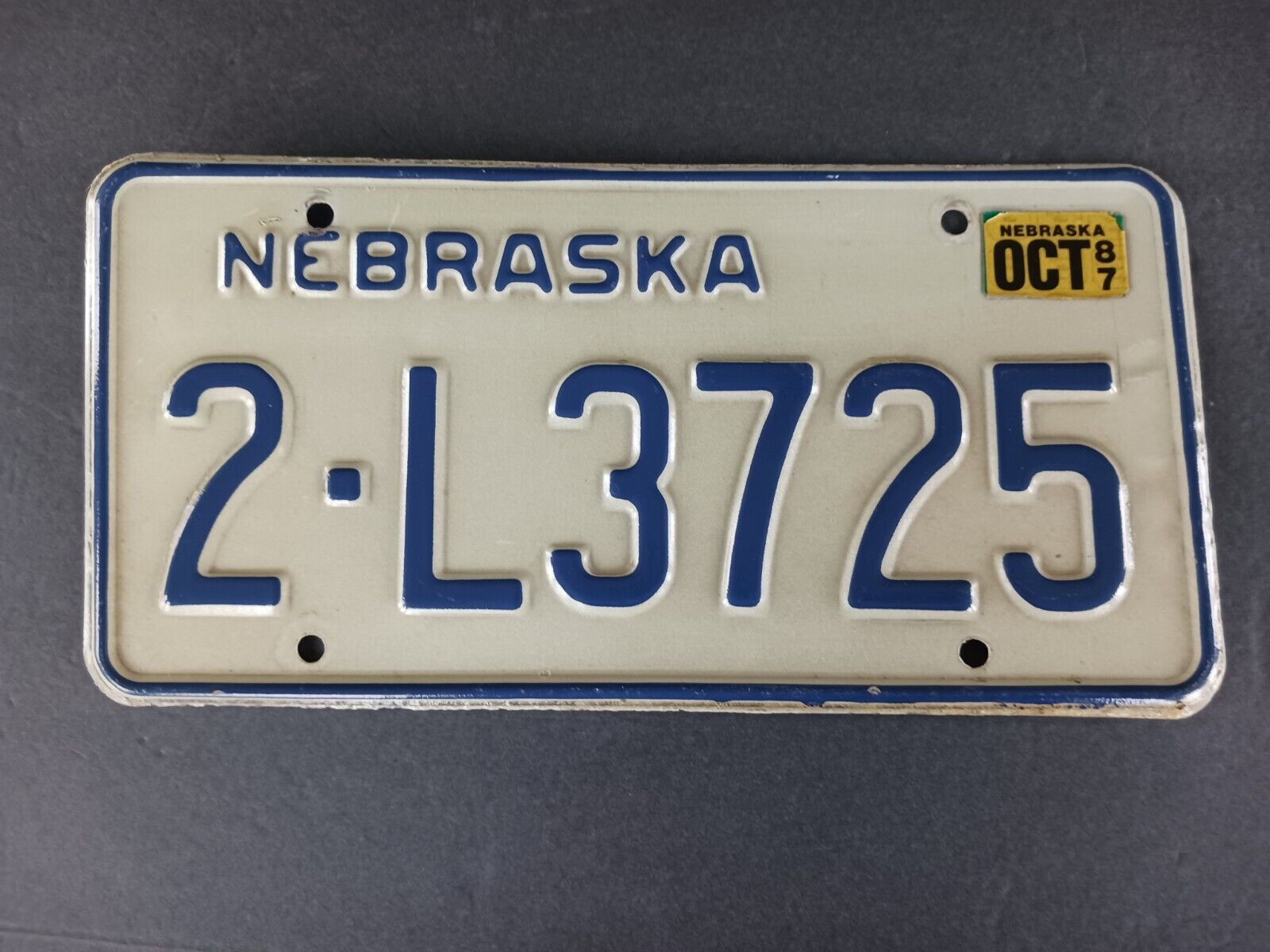 1987 Nebraska License Plate 2 - L3725