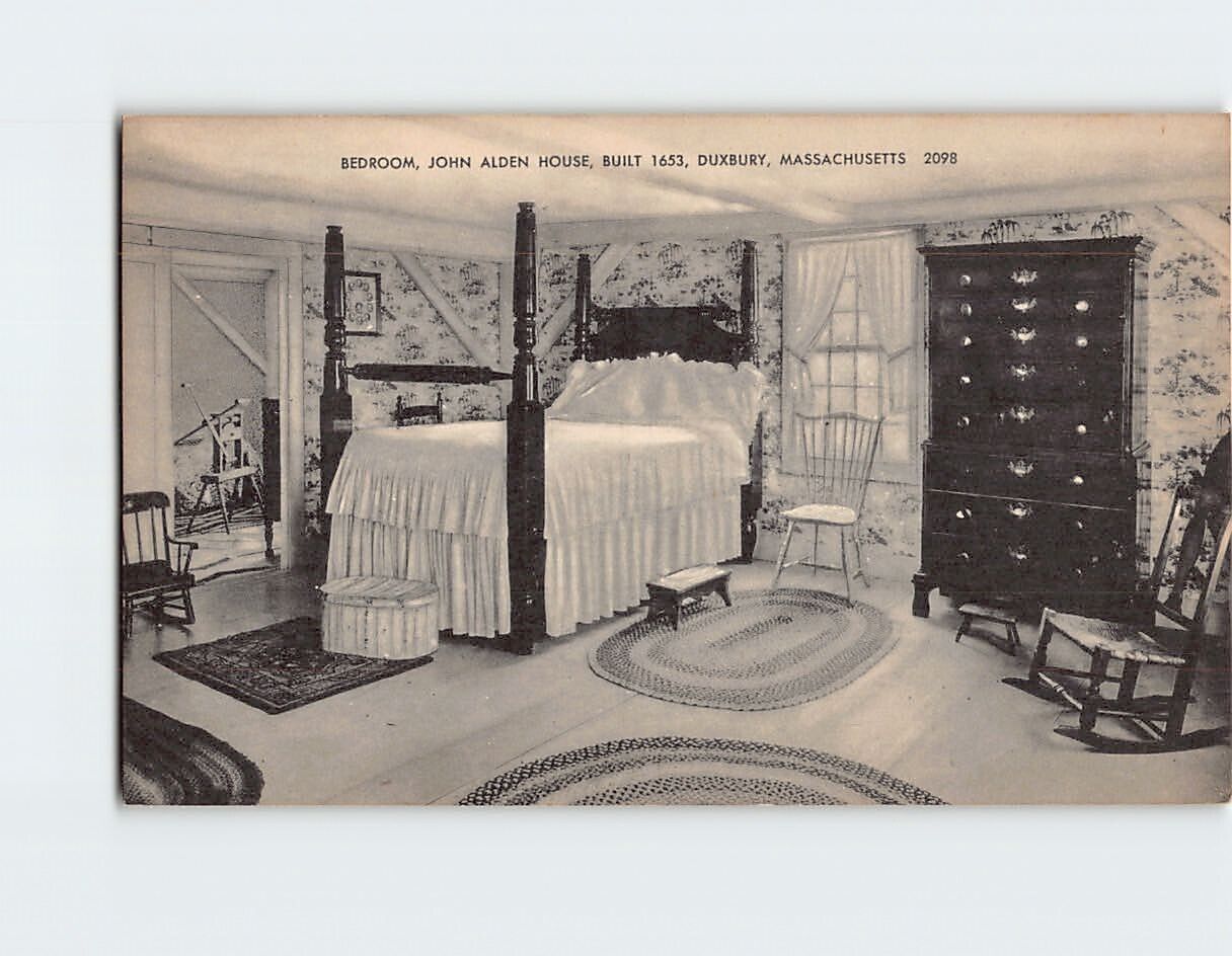 Postcard Bedroom John Alden house Duxbury Massachusetts USA