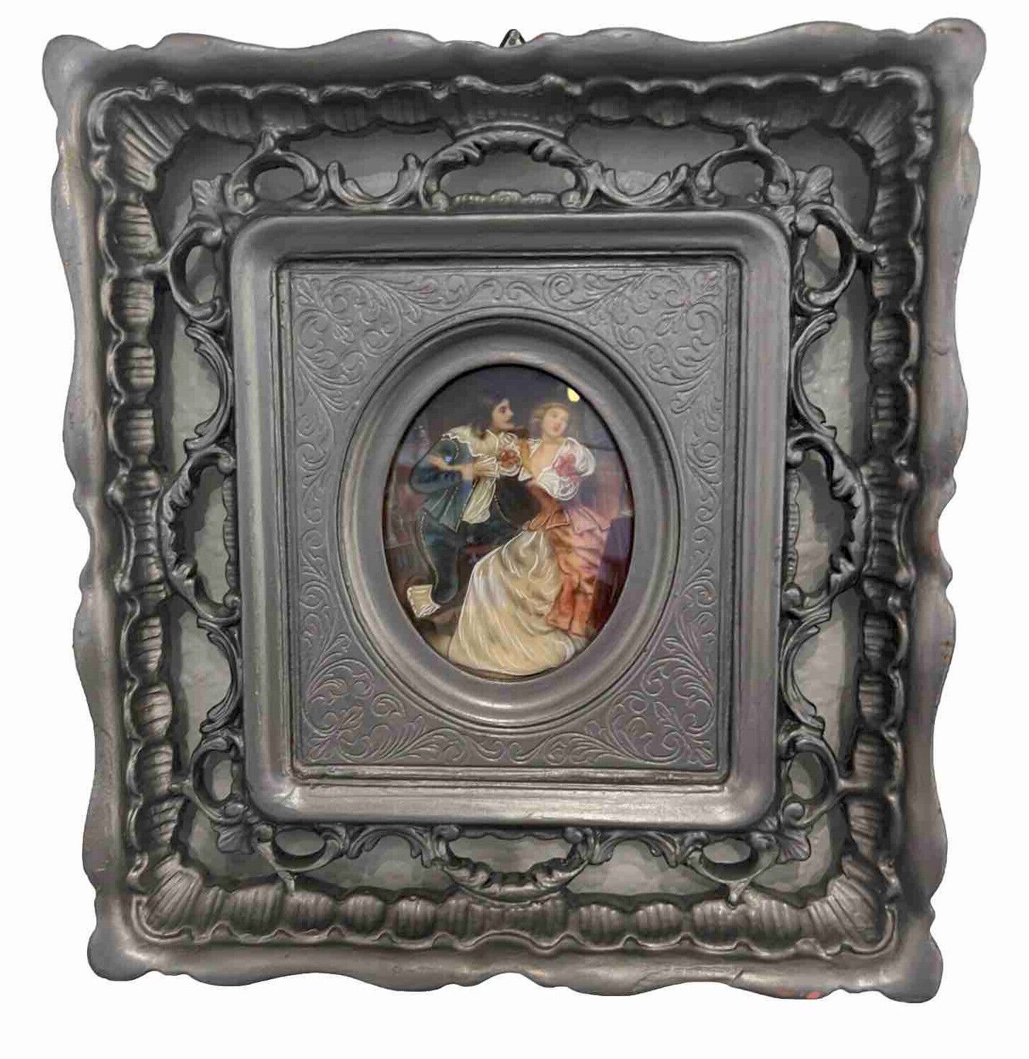AUTHENTIC Antique 18th Century Duo French Oil Painting Framed Louis XVI Lovers