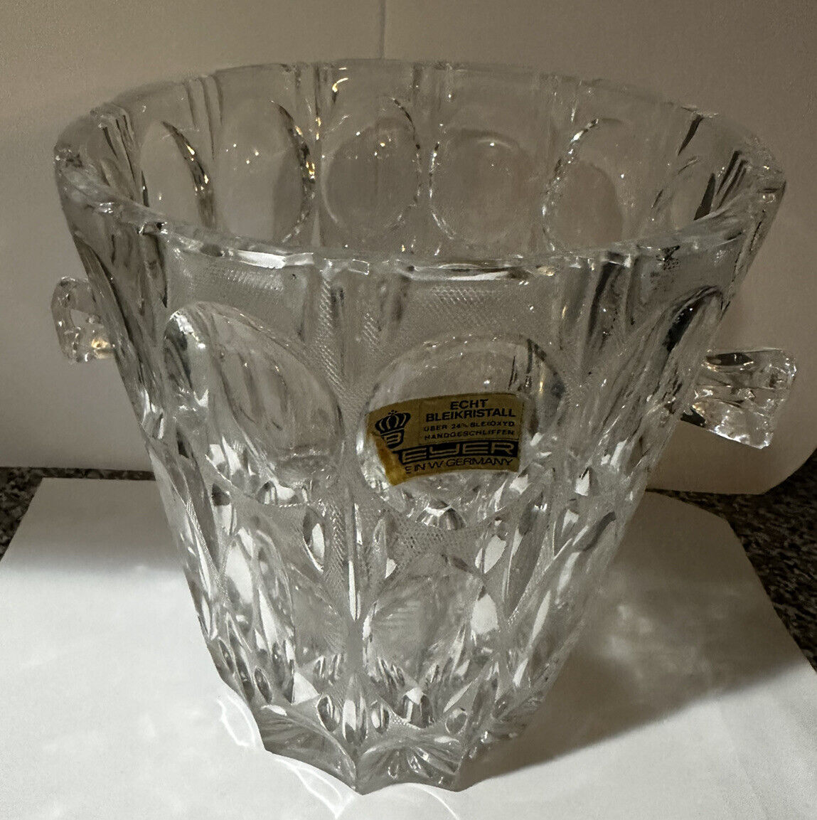 vtg Bleikristall German Beyer 24% Lead Crystal Echt Cut Ice Bucket approx 9”H
