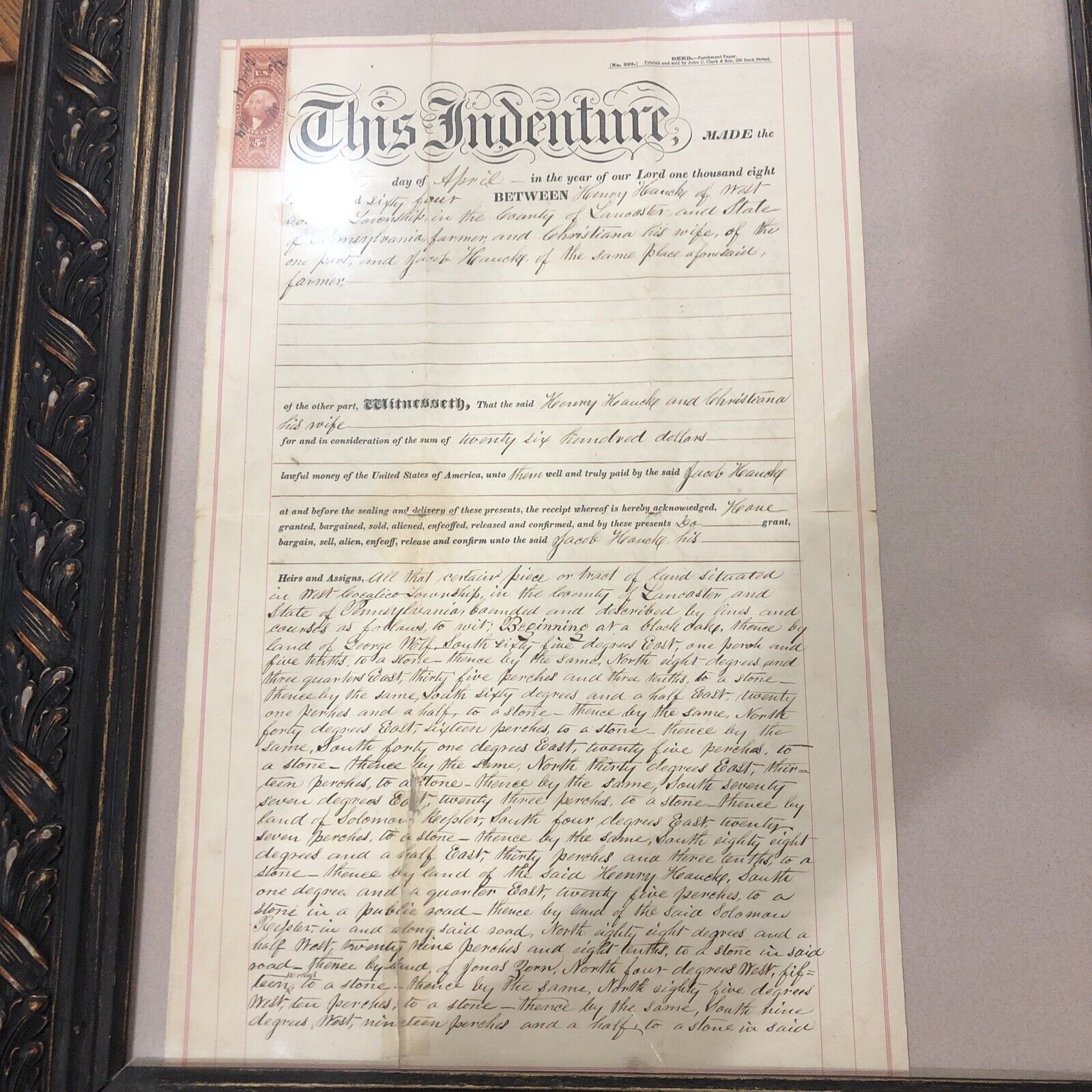Original April 4 1864 Indenture Deed Of Sold Land….  RARE Find