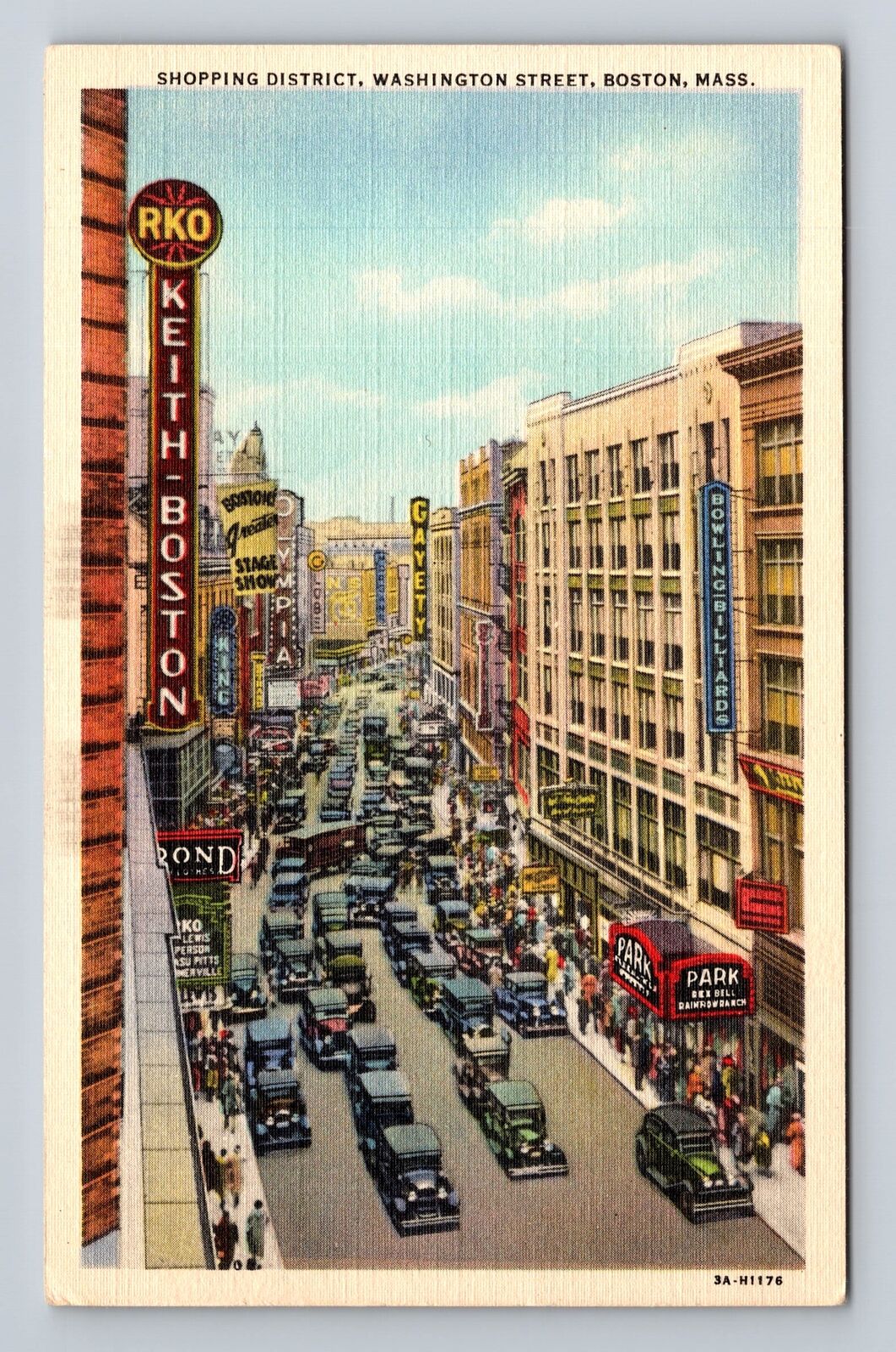 Boston MA-Massachusetts, Birds Eye View Main Shopping District Vintage Postcard