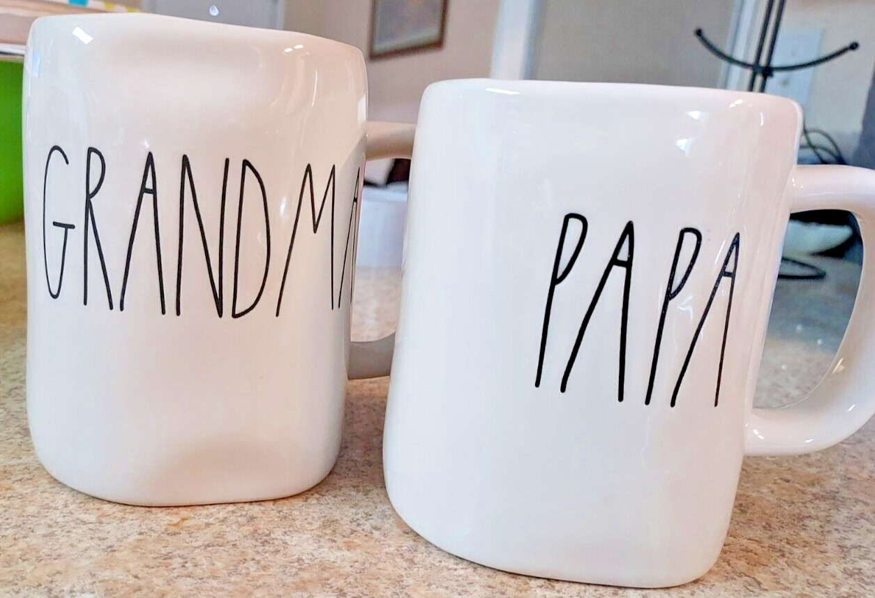 SET OF 2 Rae Dunn GRANDPARENT Mug Cup White  AUTHENTIC  VINTAGE COLLECTION GIFT