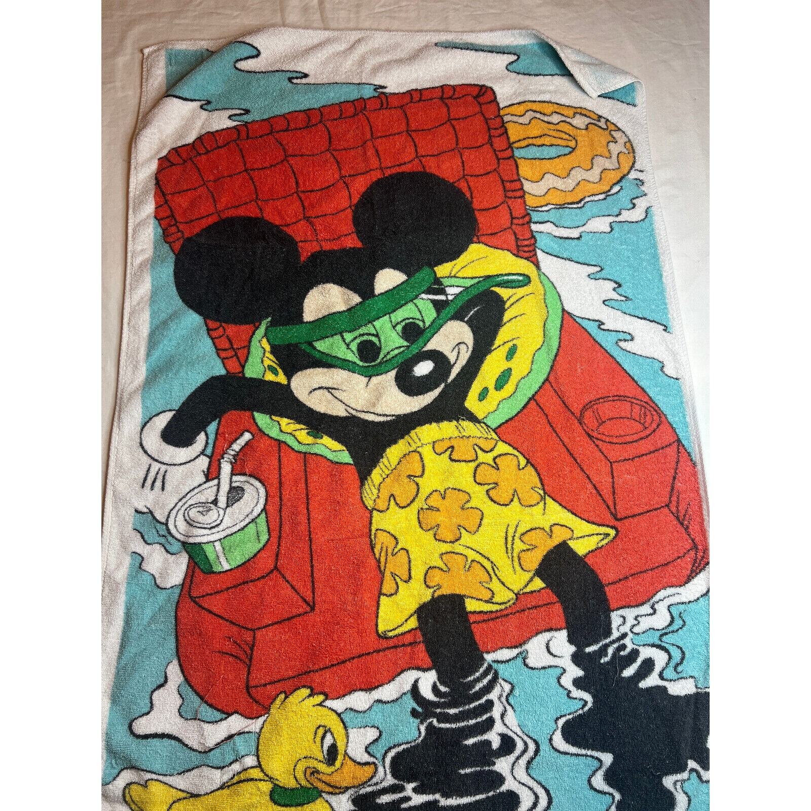Vintage Walt Disney Mickey Mouse Towel 80s 90s Swimming Duckie Pool 54x 28