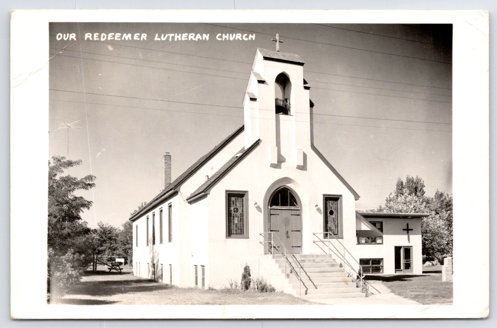 Pine City Minnesota RPPC Our Redeemer Lutheran Church~Spanish Revival Belltower