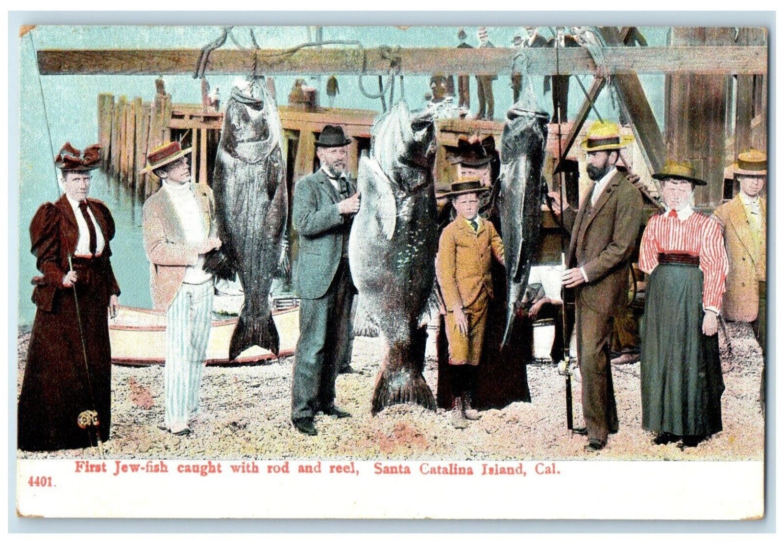 c1910 First Jew-Fish Caught Rod Reel Santa Catalina Island California Postcard