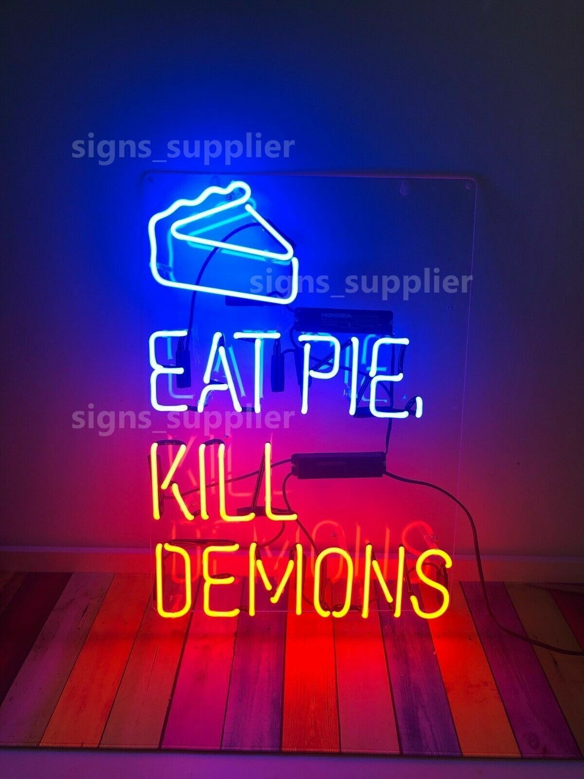 New Eat Pie Kill Demons Neon Light Sign Acrylic Lamp Glass Bedroom Decor Bar
